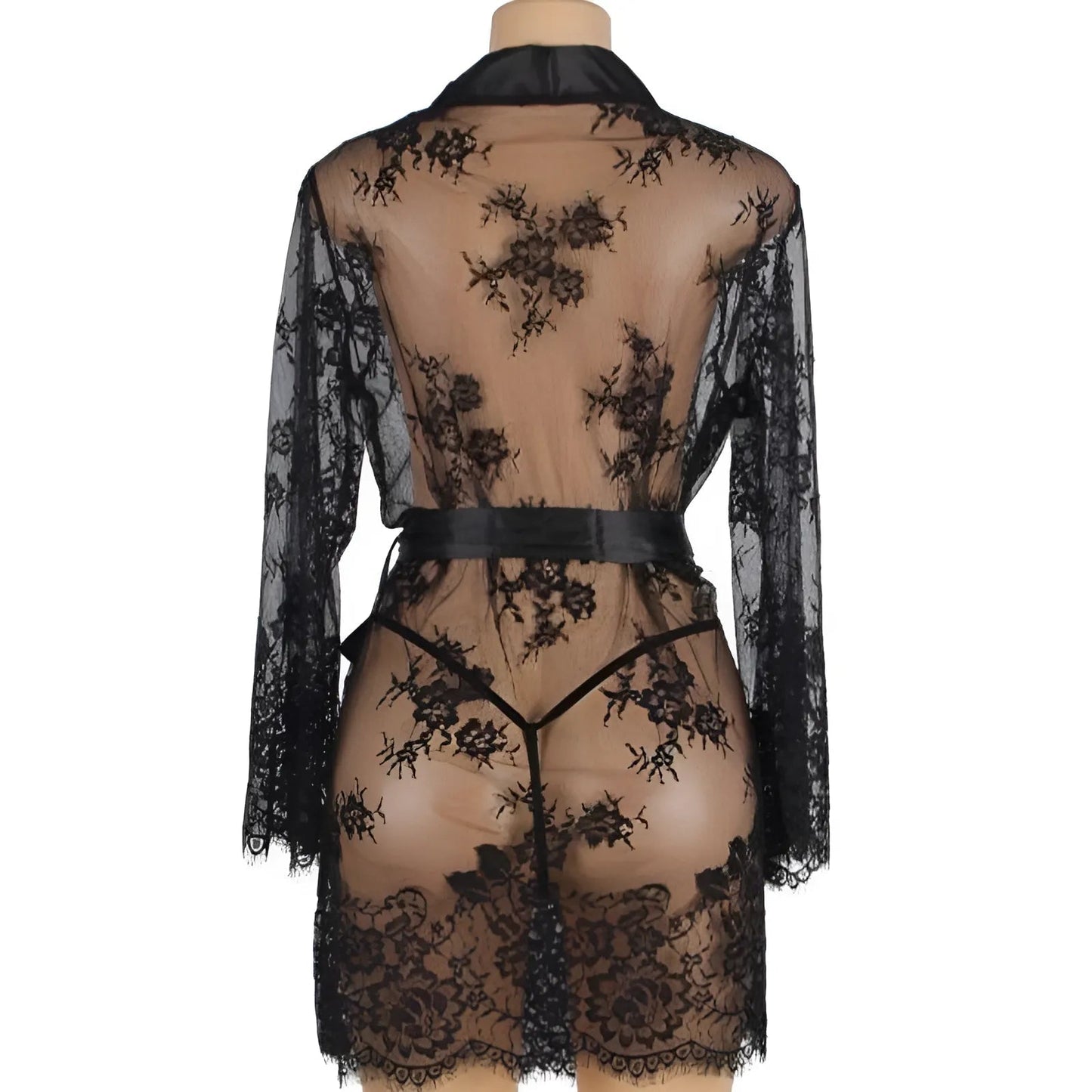 Nero Robe Peniuar con Pizzo