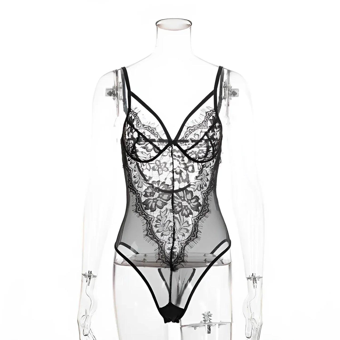 Nero Body in rete con pizzo