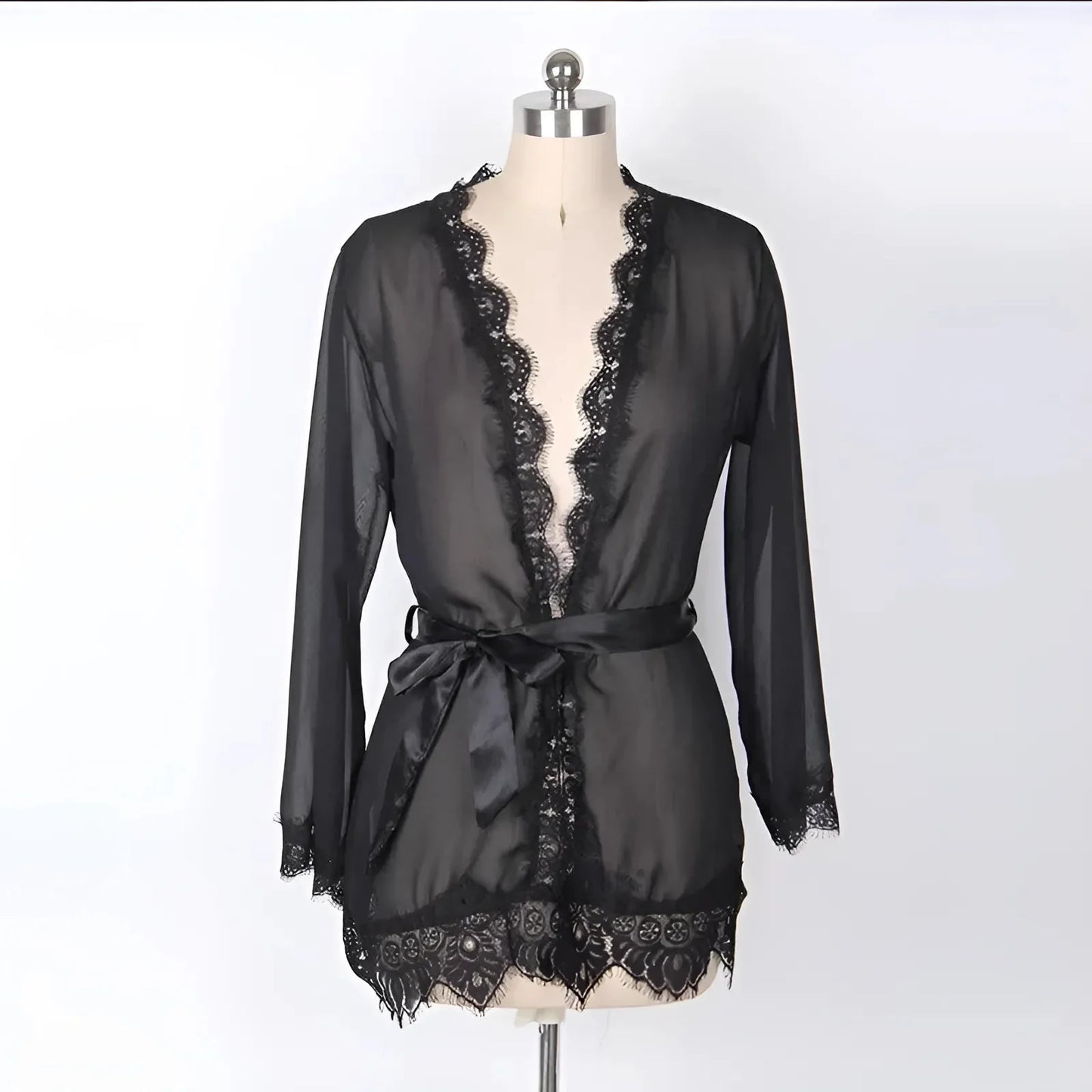 Nero Robe Peniuar con Pizzo