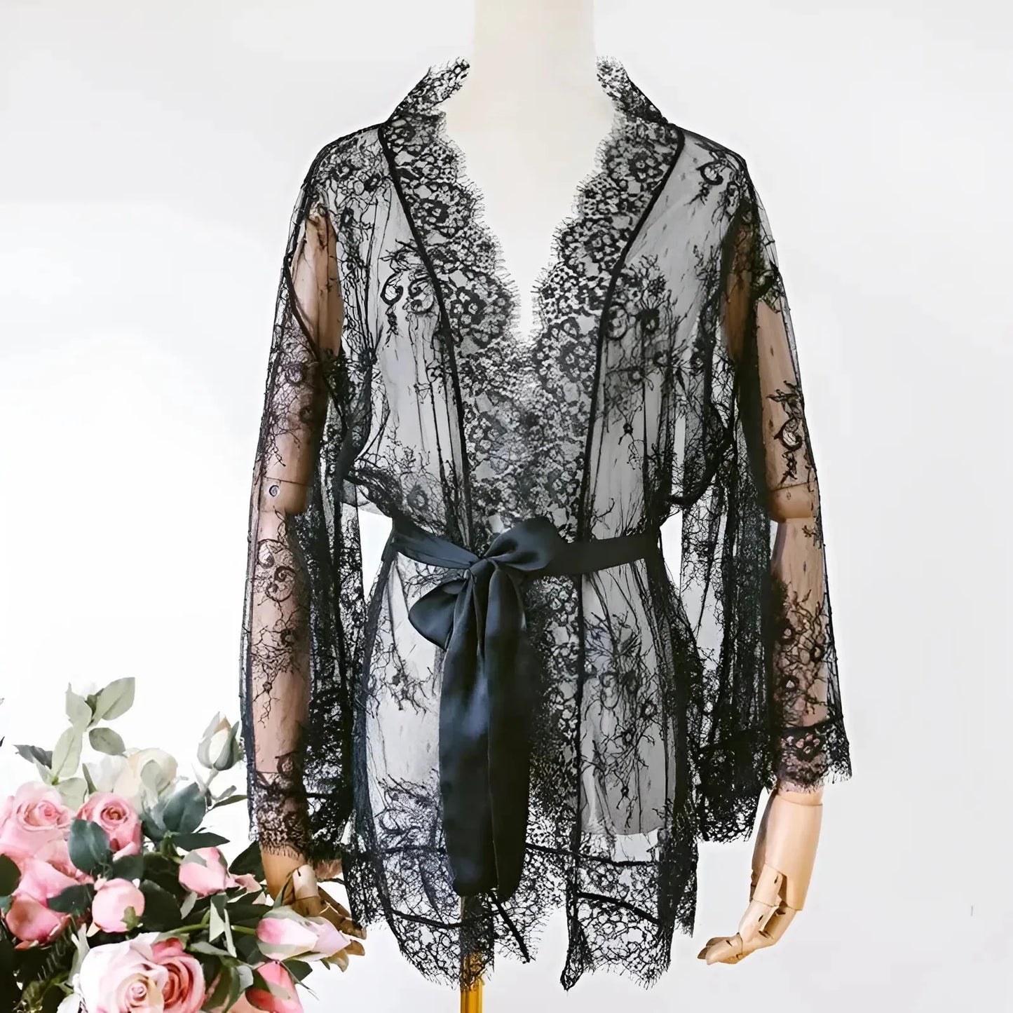 Nero Robe Peniuar con Pizzo