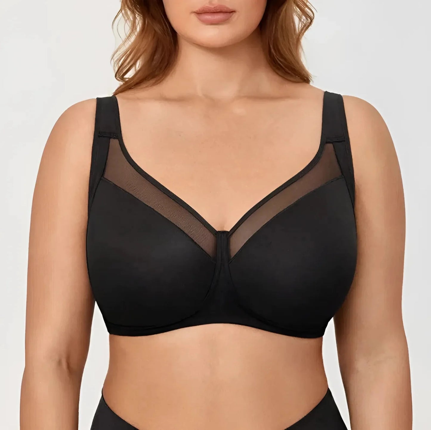 Nero Reggiseno Sportivo Taglia Grande con Pannello in Rete
