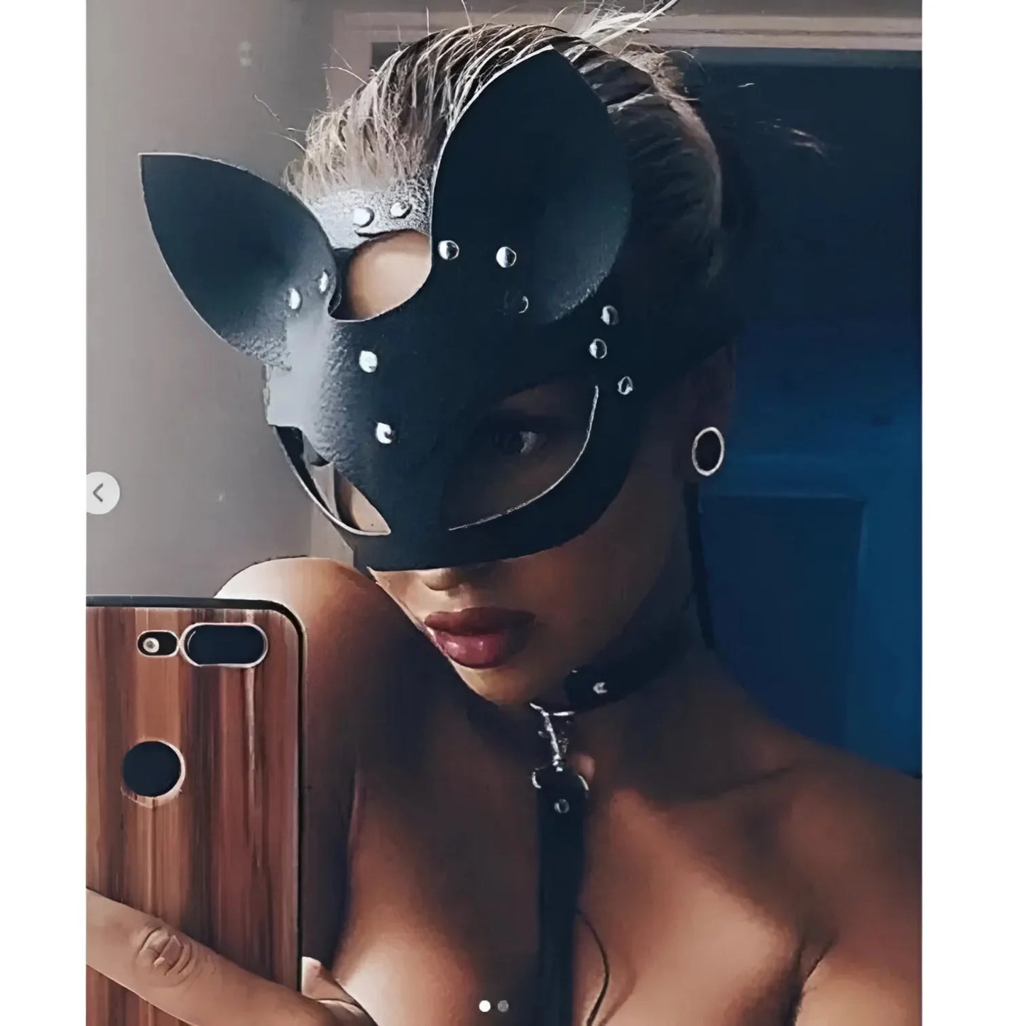 Nero Maschera di Pelle con Orecchie