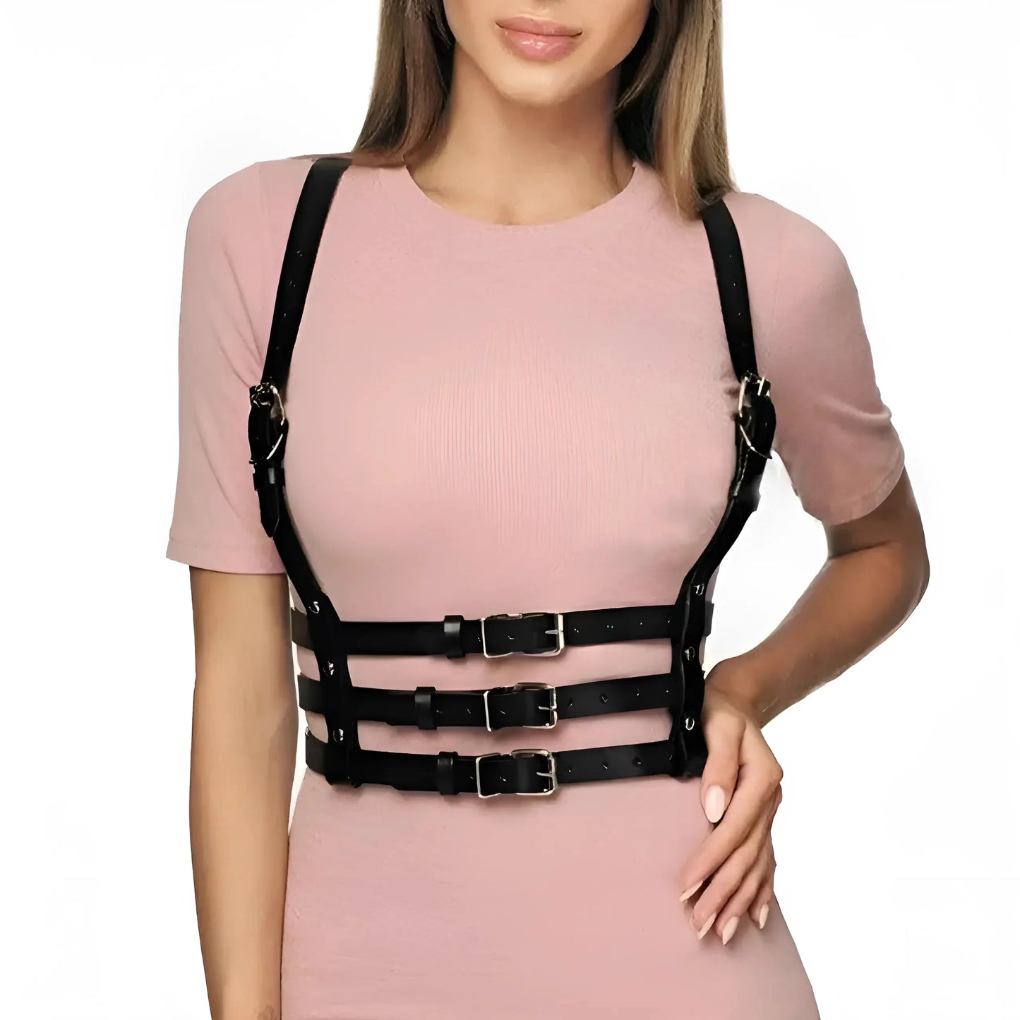 Nero Harness in pelle con imbracatura