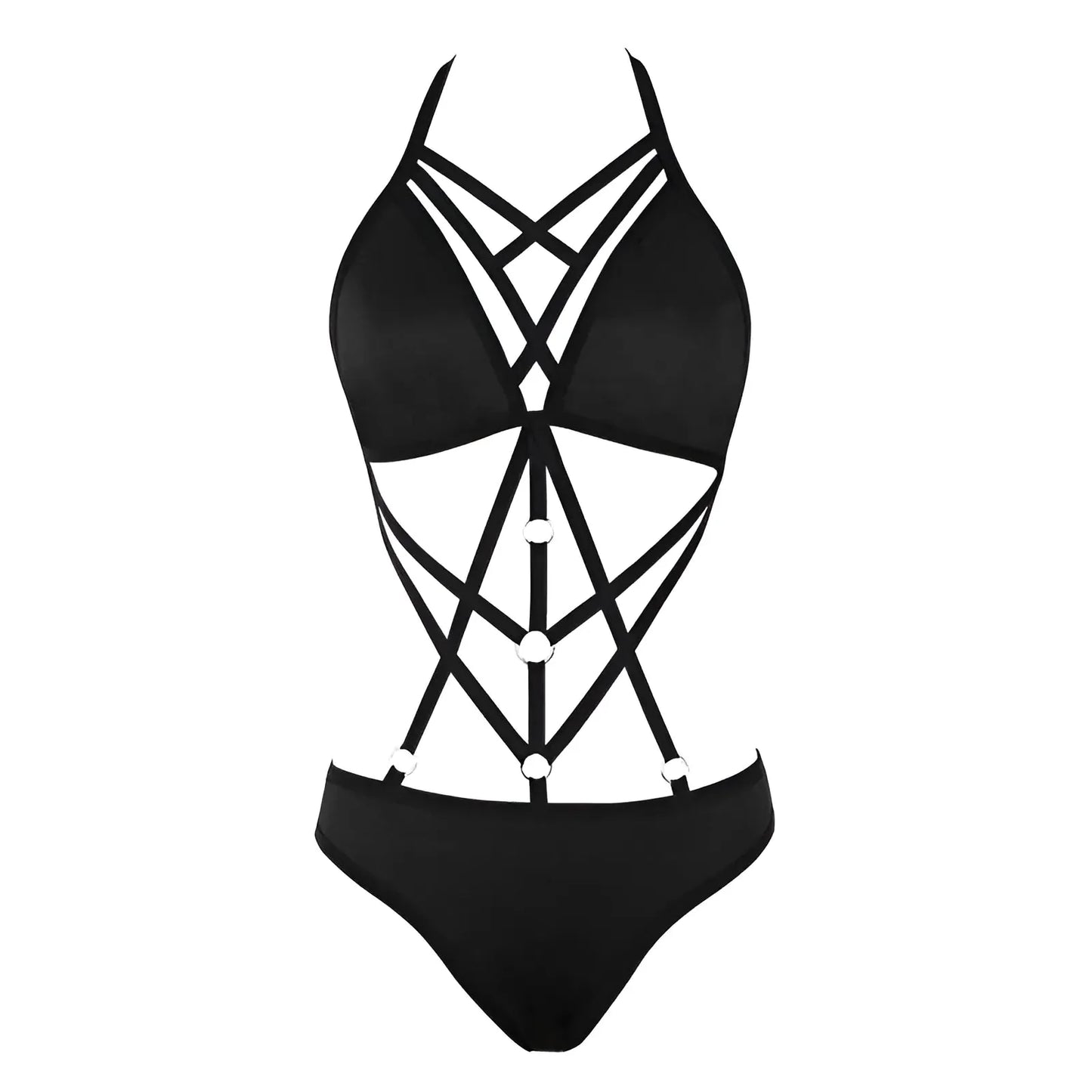 Nero Set di Lingerie con Cinghie Decorative
