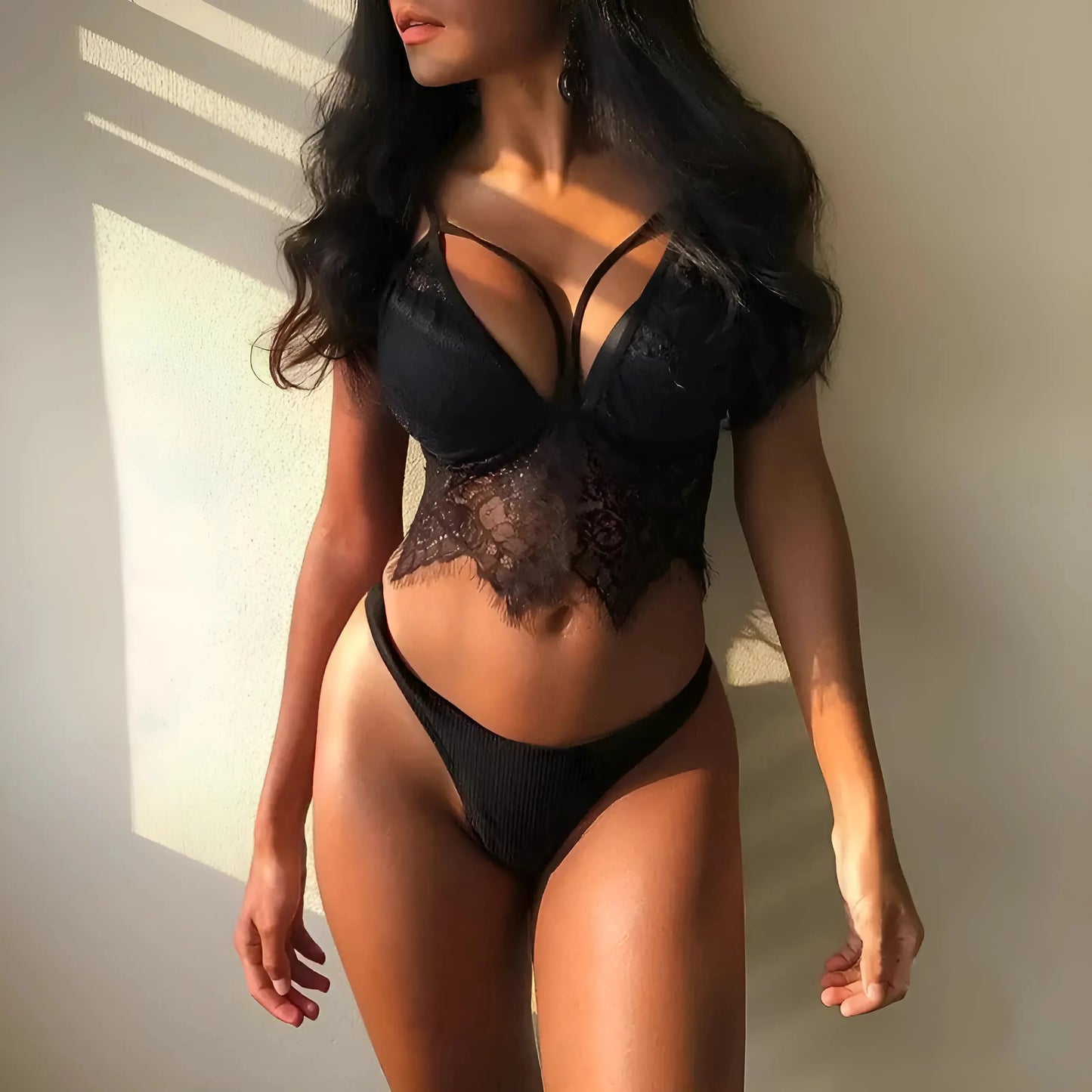 Nero Set di Lingerie con Top Lungo