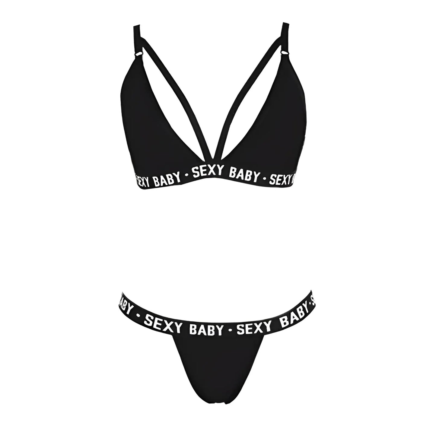 Nero Set di Lingerie con stampa "Sexy Baby"