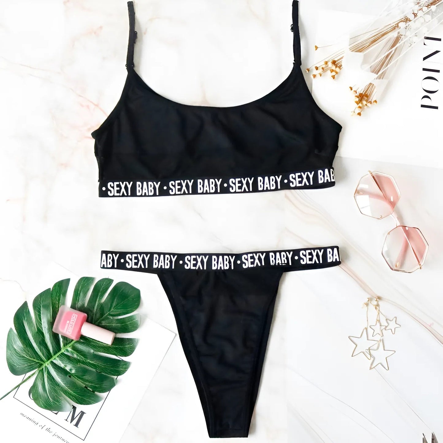Nero Set di Lingerie con Inserto Trasparente