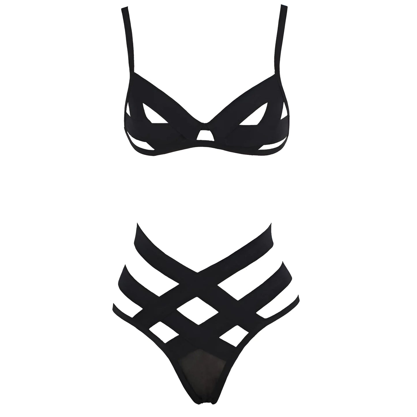 Nero Set di Lingerie con Cinghie