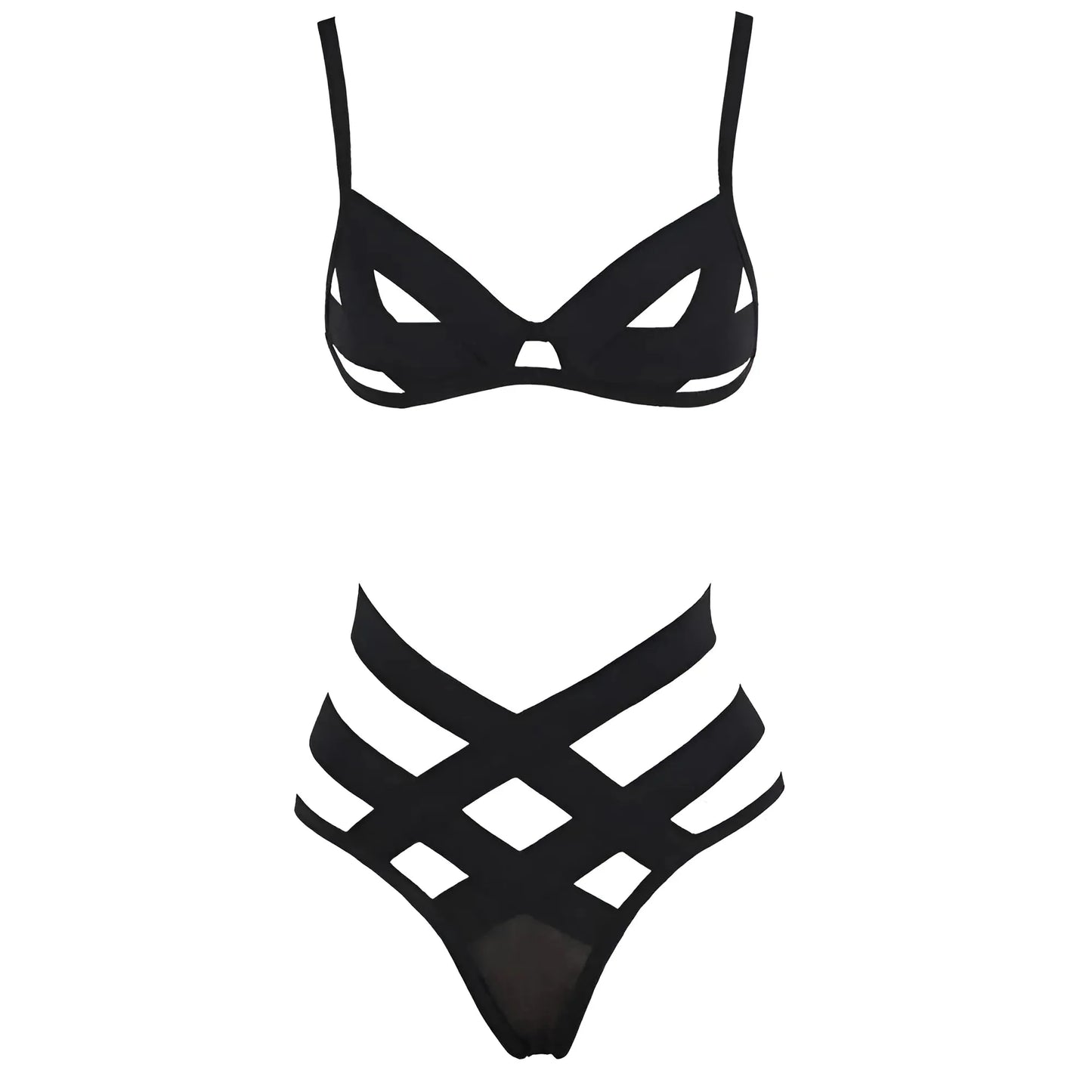 Nero Set di Lingerie con Cinghie