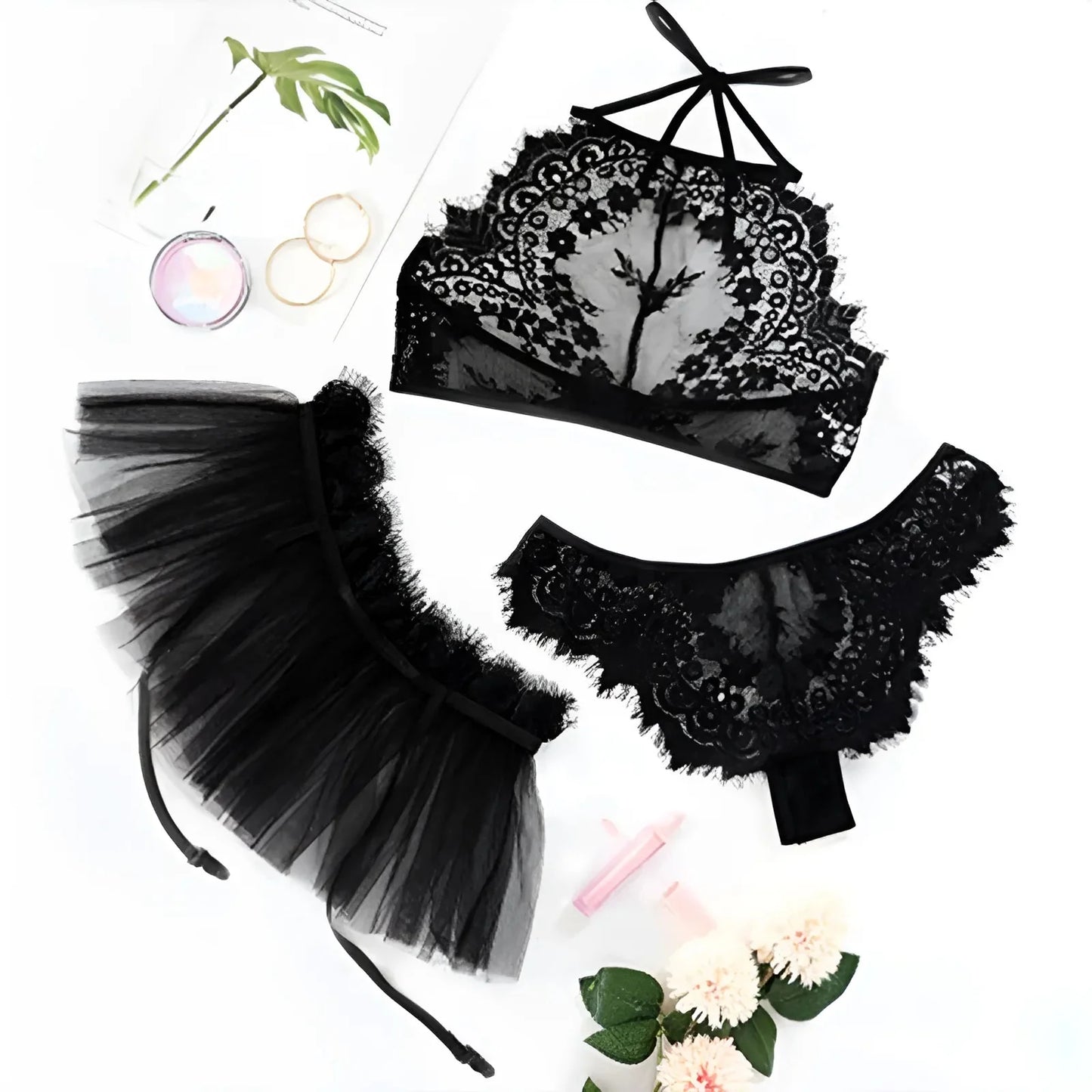 Nero Set di Lingerie con Cintura Reggicalze