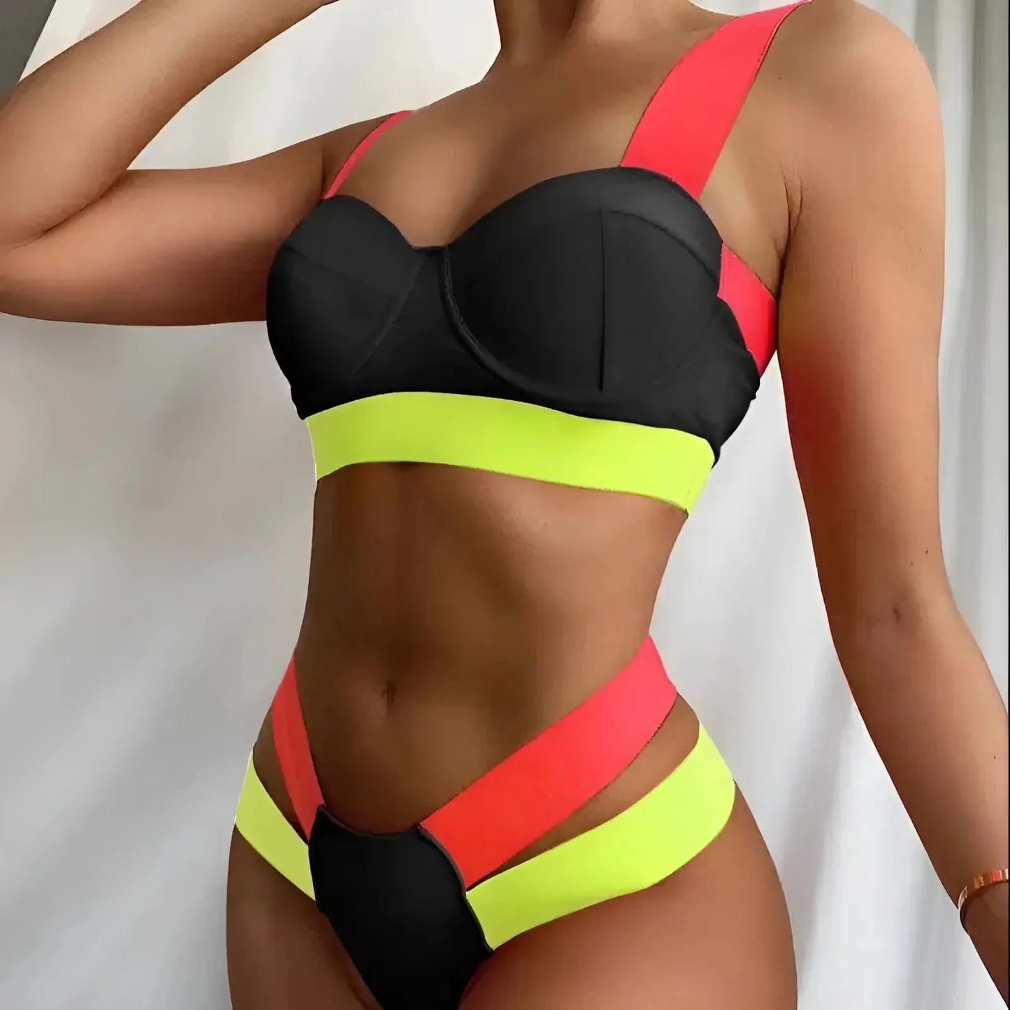 Nero Costume da bagno due pezzi neon