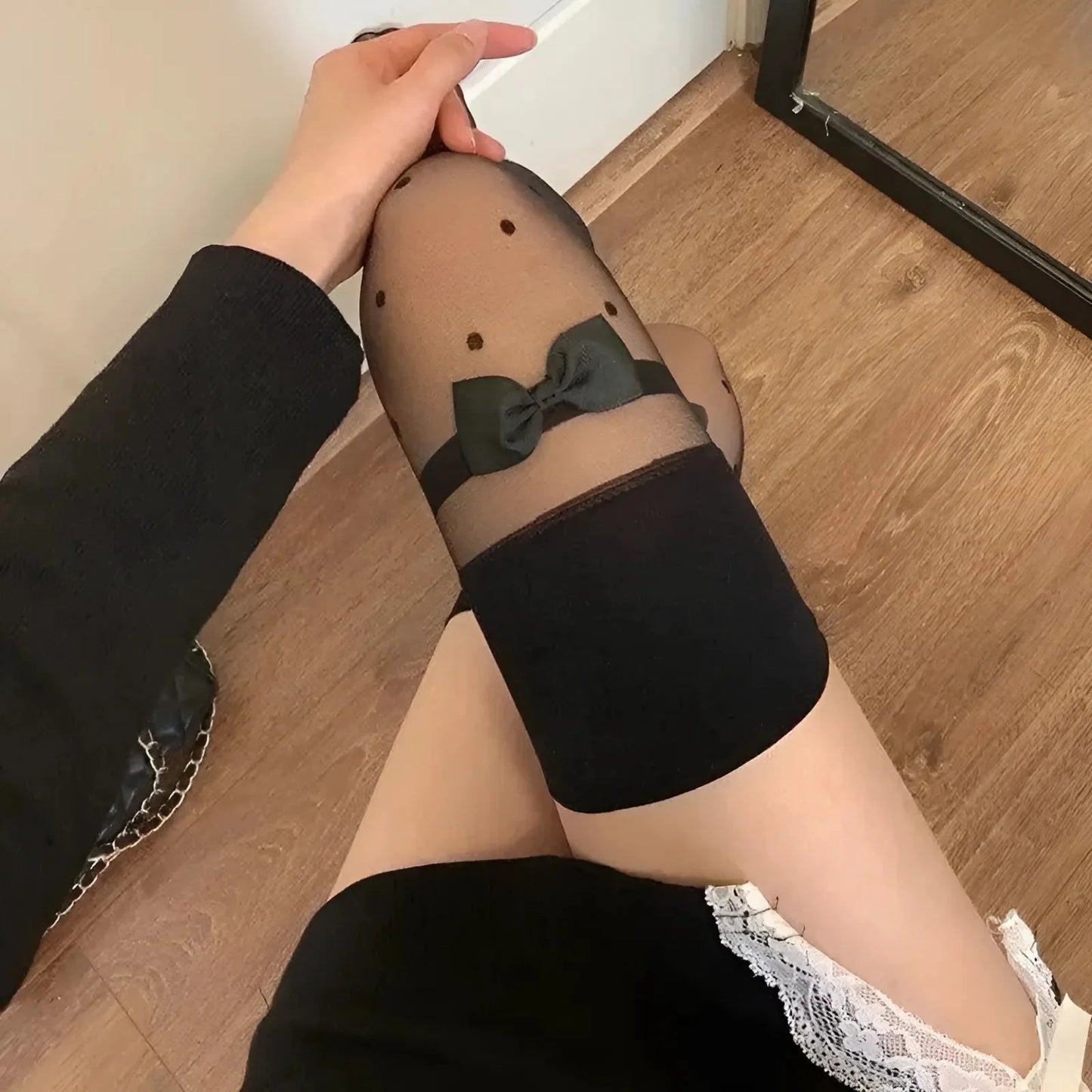 Nero Calze a Pois con Fiocco