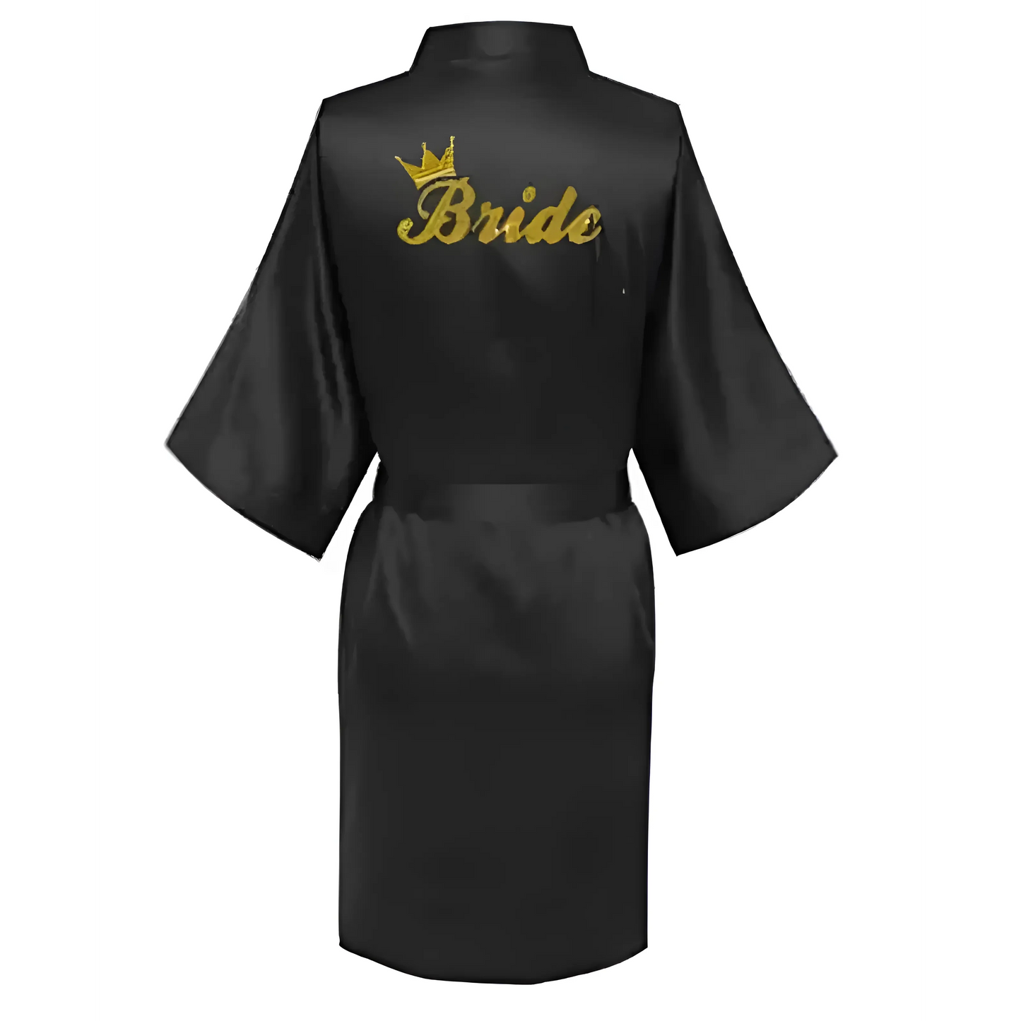 Nero Accappatoio da sposa in satin con ricamo "Sposa"