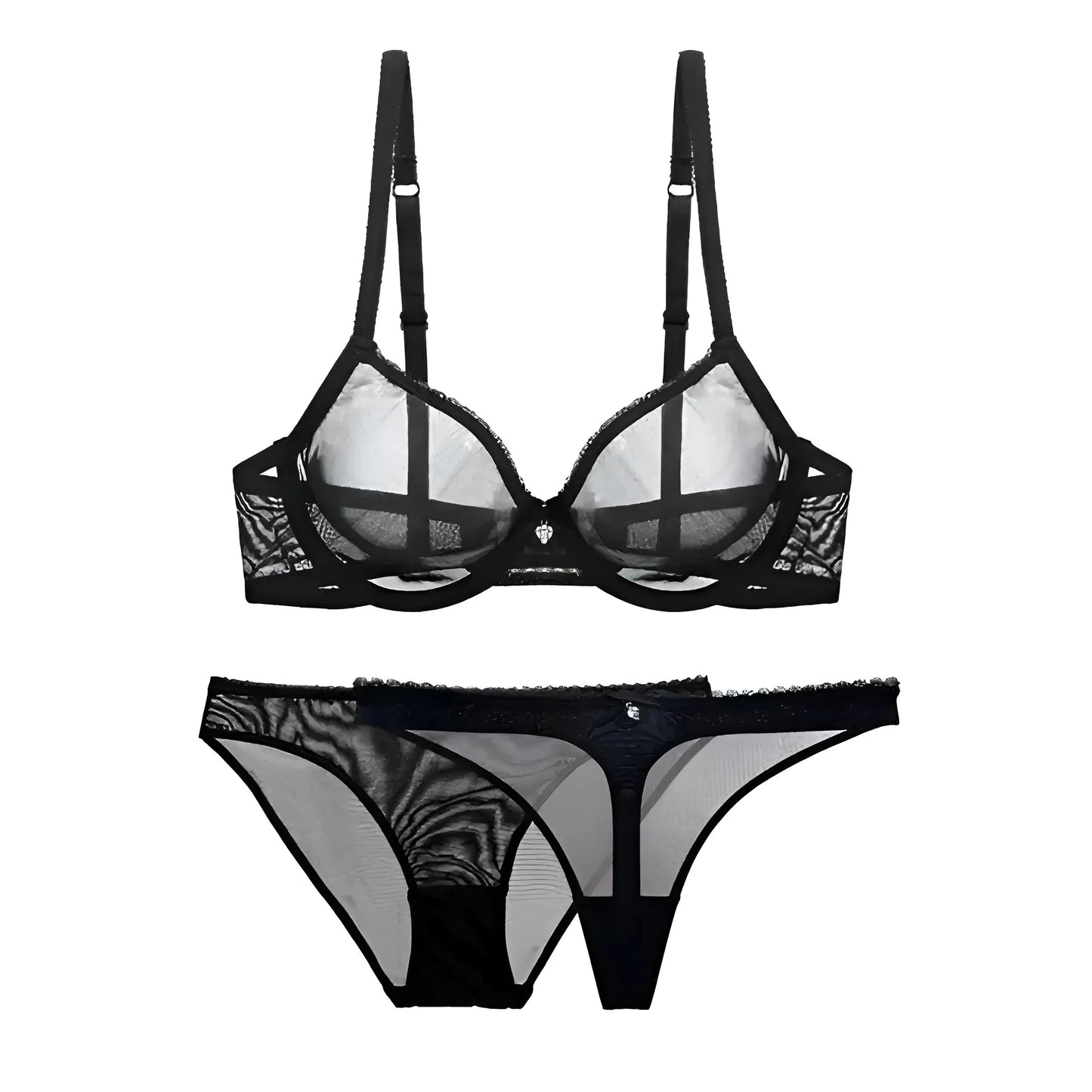 Nero Set di Lingerie in Pizzo Trasparente
