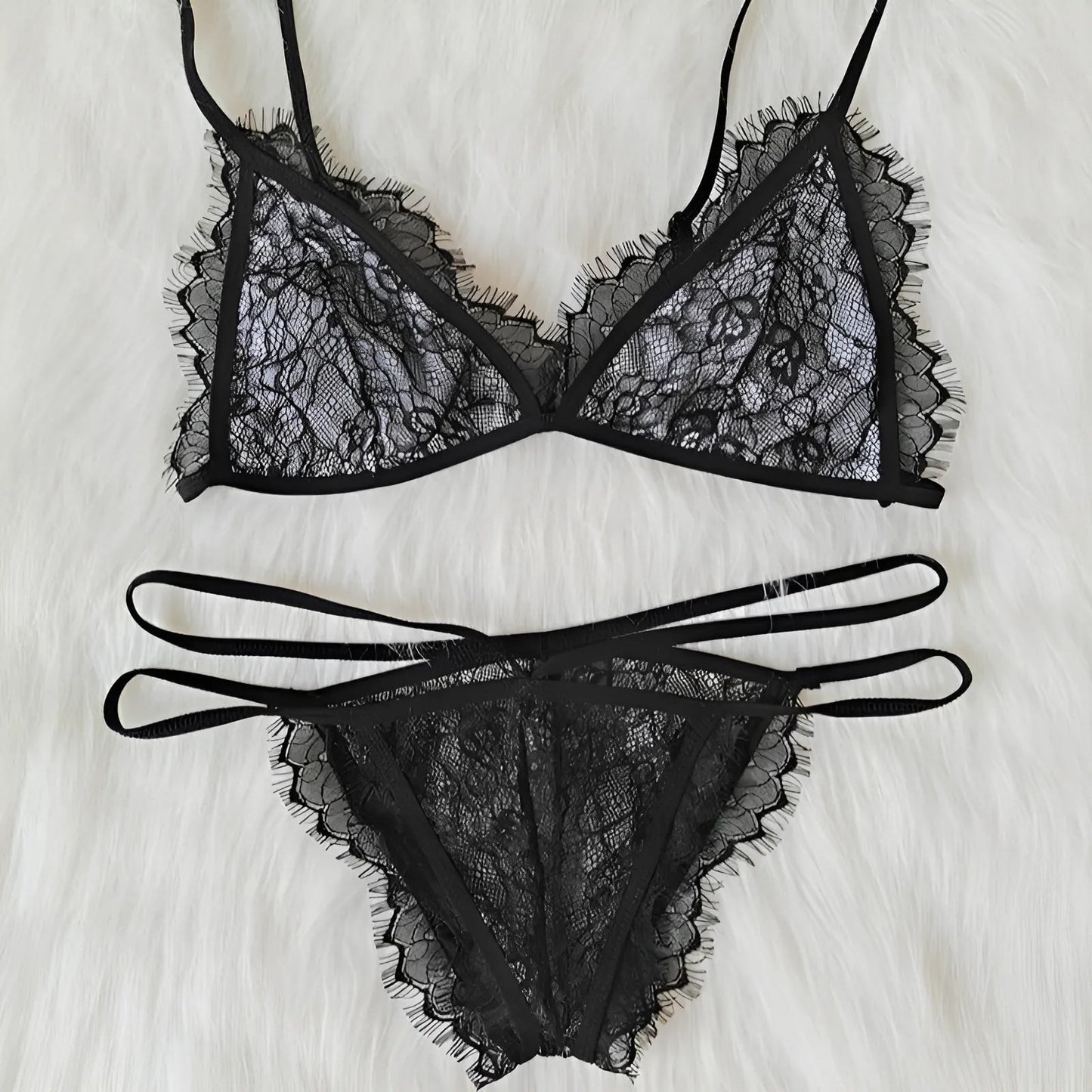 Nero Set di Lingerie in Pizzo Morbido