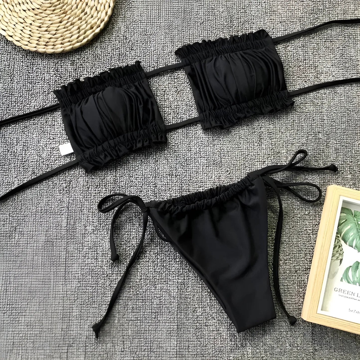 Nero Set Bikini Due Pezzi Senza Spalline