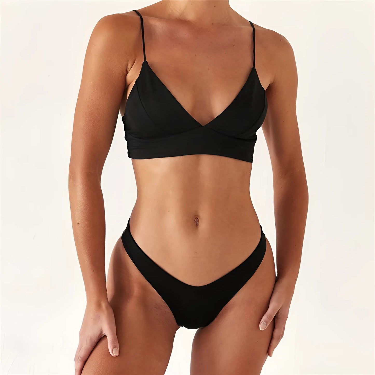 Nero Costume da bagno a due pezzi con spalline sottili