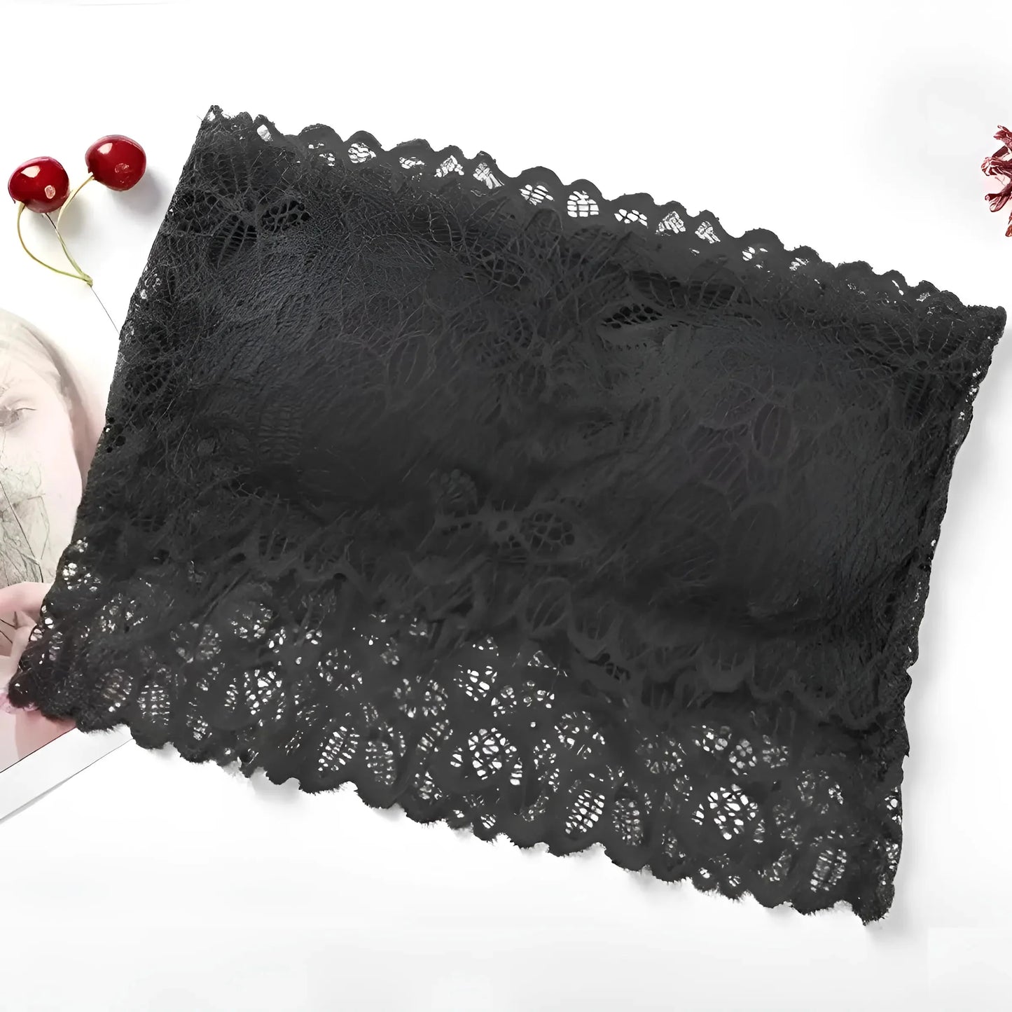 Nero Reggiseno Bandeau in Pizzo Universale con Design a Scollatura Bassa
