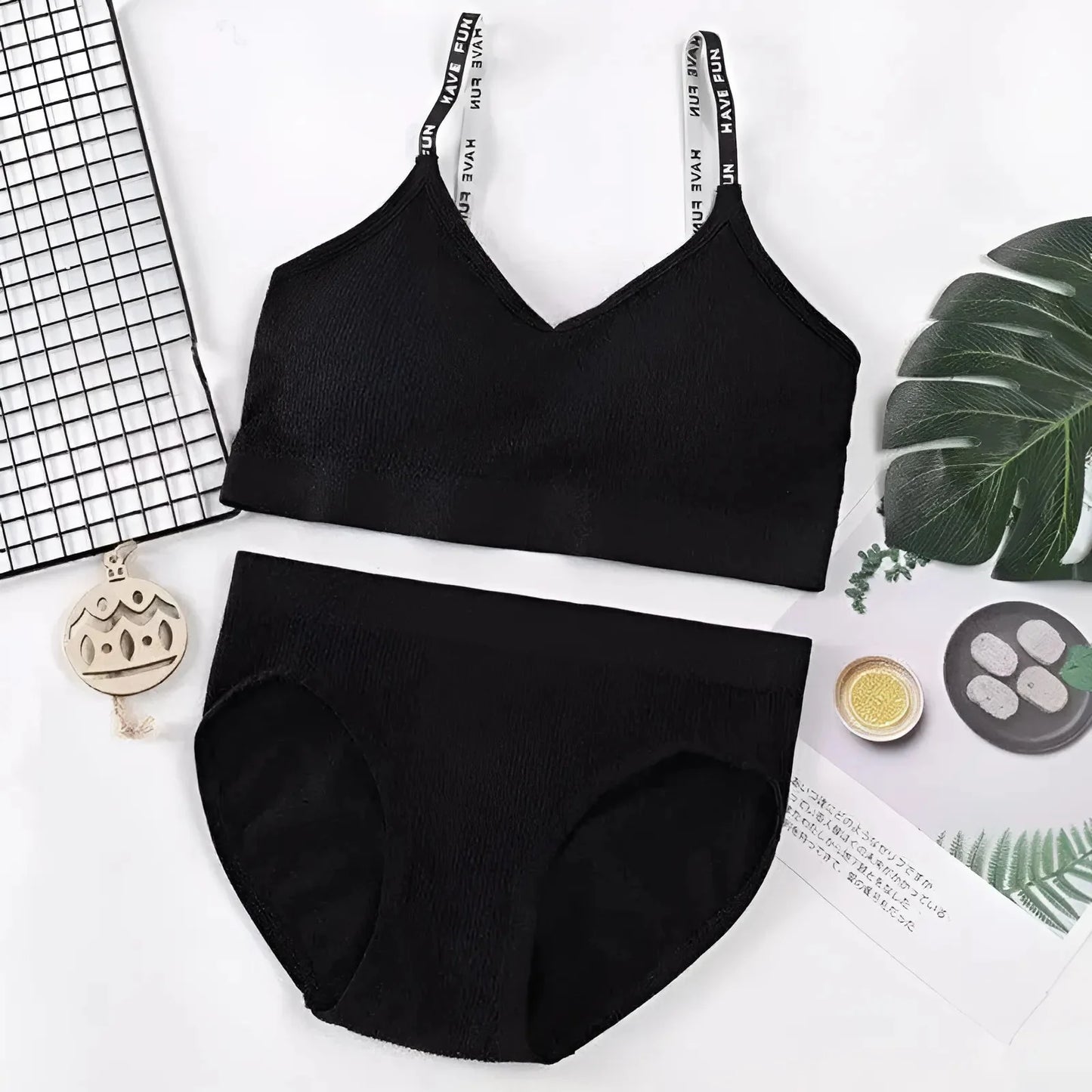 Nero Set di Lingerie Universale per Donna