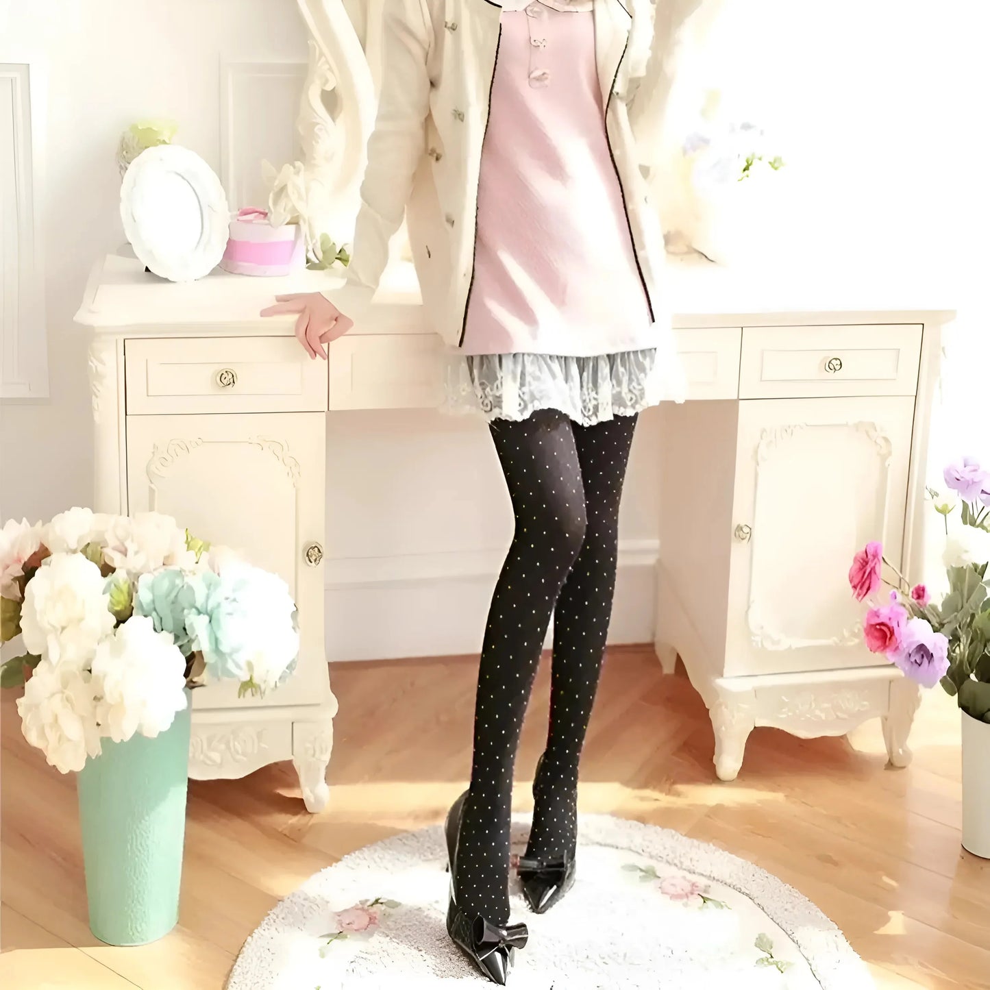 Nero Collant da donna con perle decorative