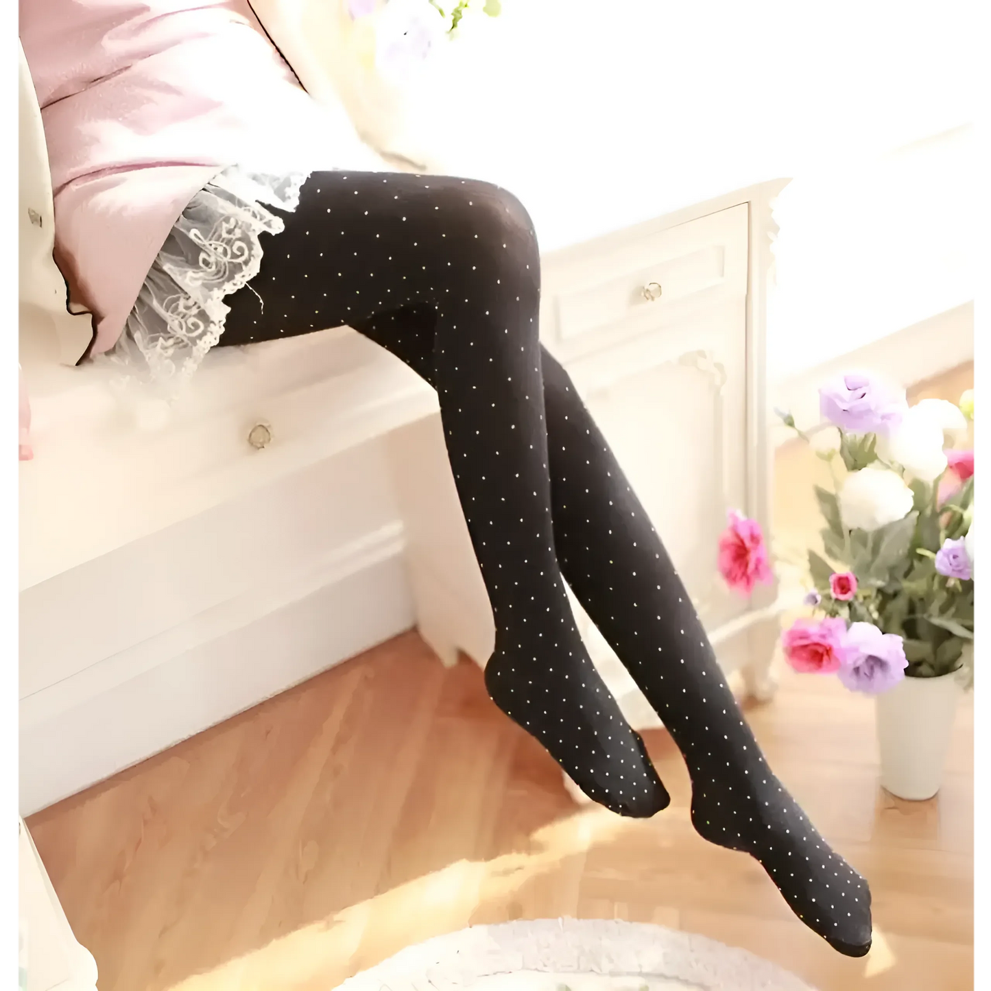 Nero Collant da donna con perle decorative