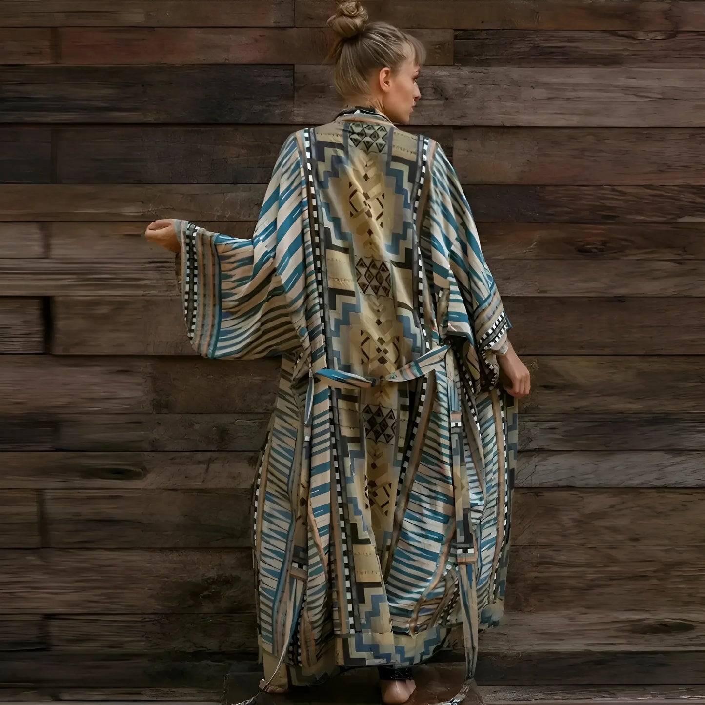 Blu Kimono da spiaggia con motivo azteco