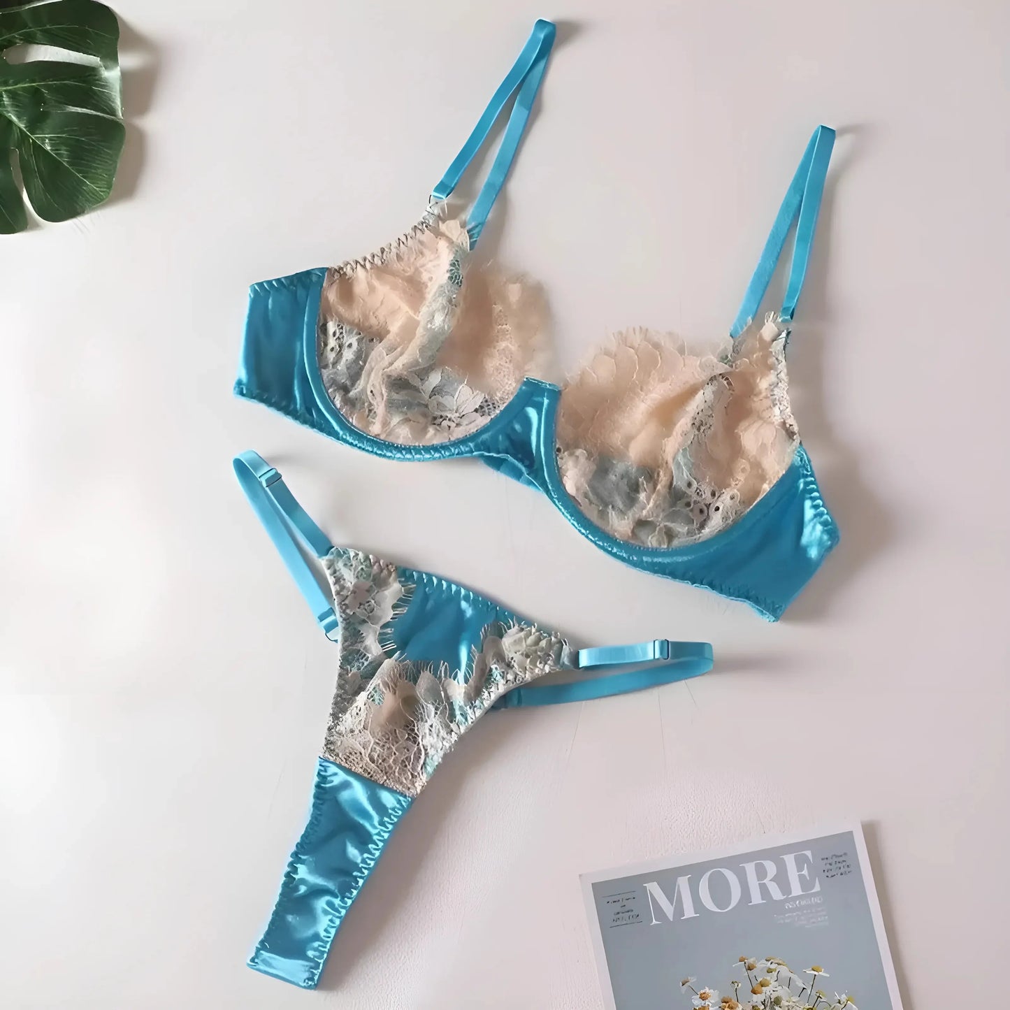 Blu Set di Lingerie in Pizzo Blu