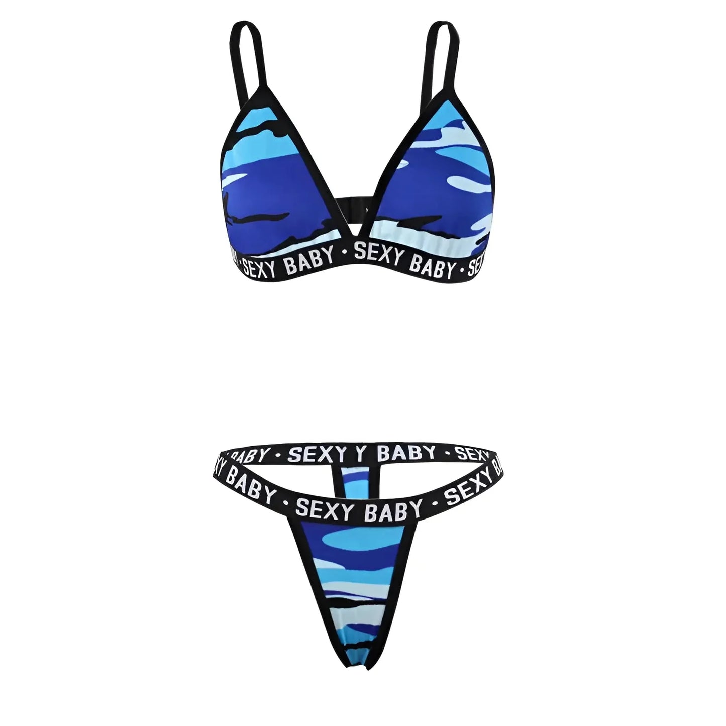 Blu Set di Lingerie con Stampa Camo