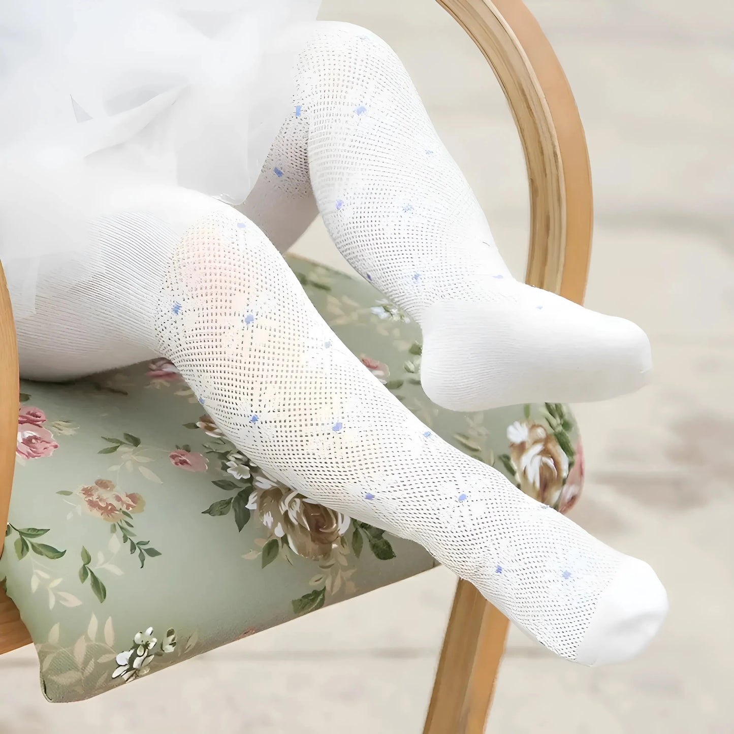 Blu Collant per Bambini con Design Floreale