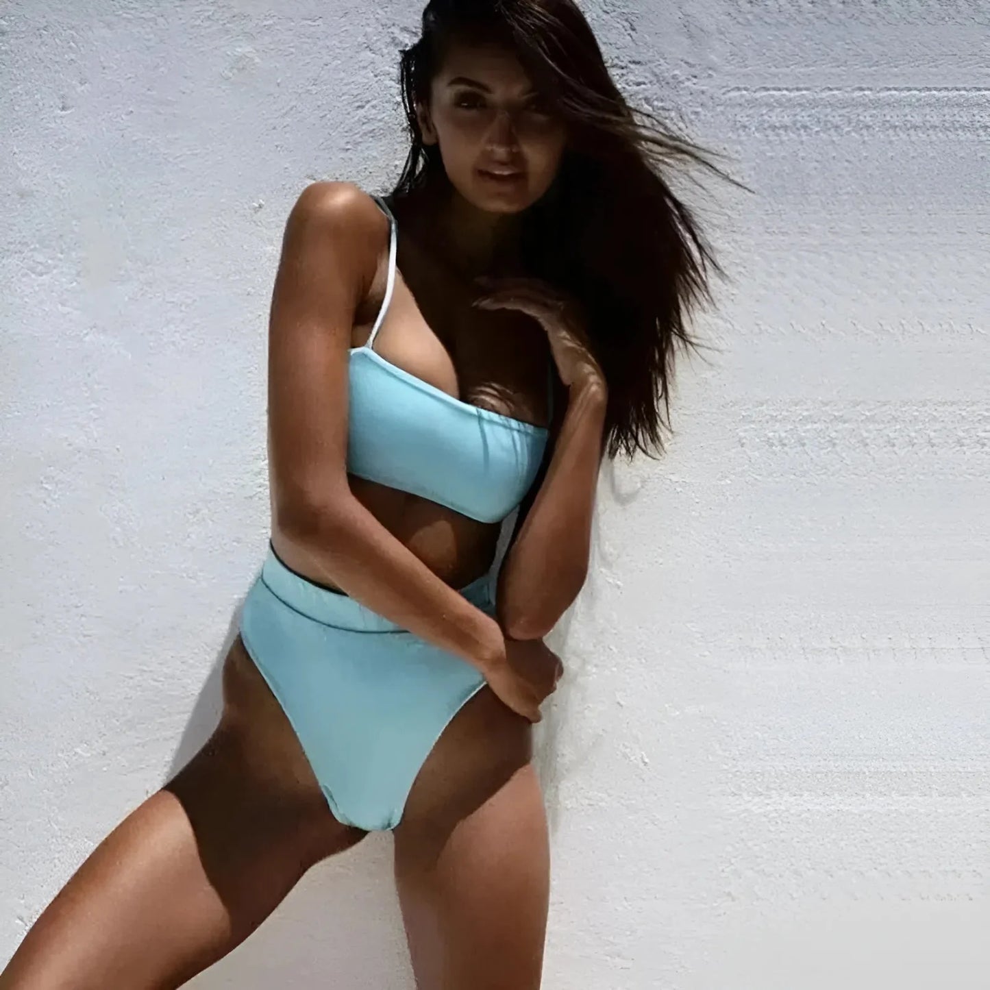 Blu Set Bikini Due Pezzi a Vita Alta