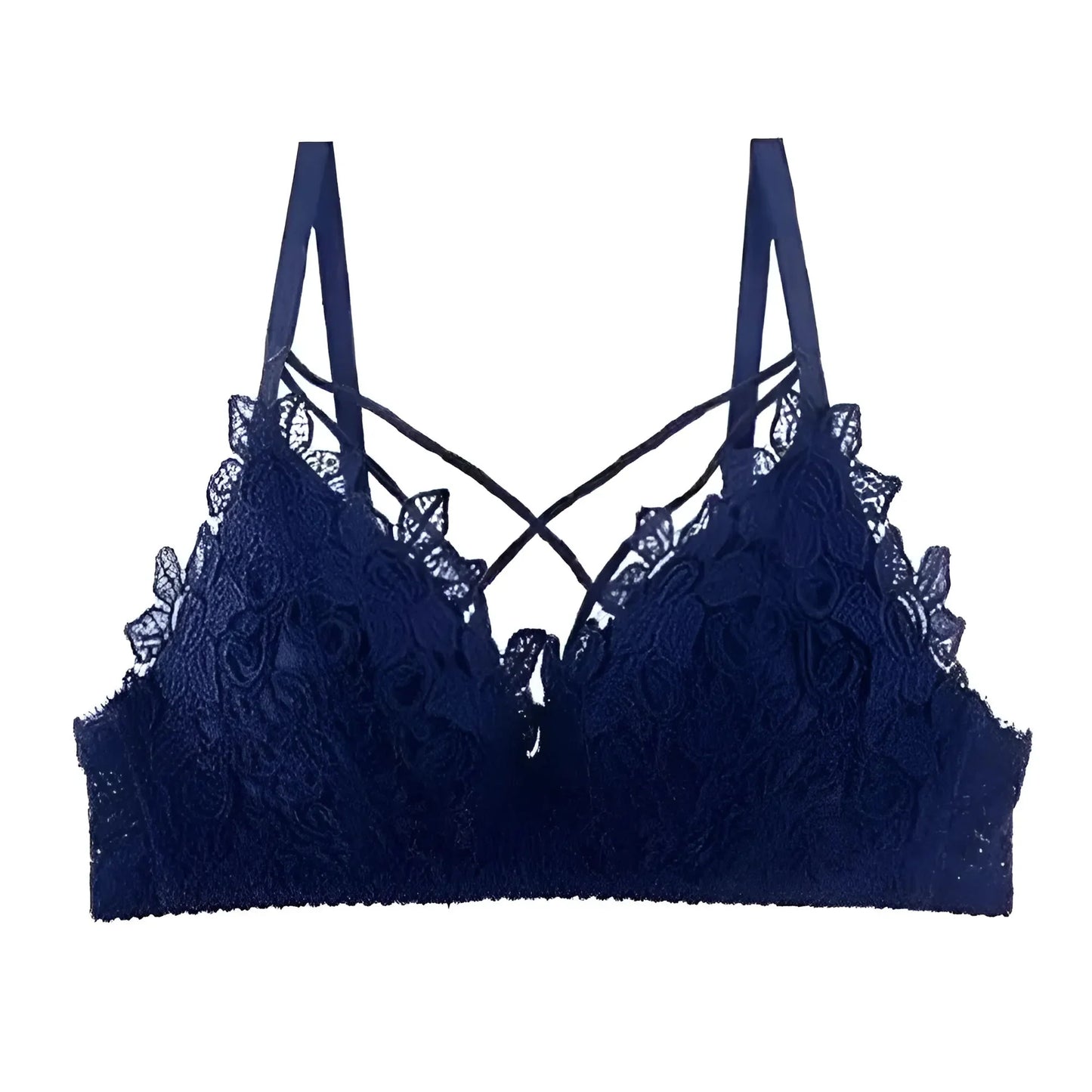 Blu Bralette in pizzo con spalline decorative
