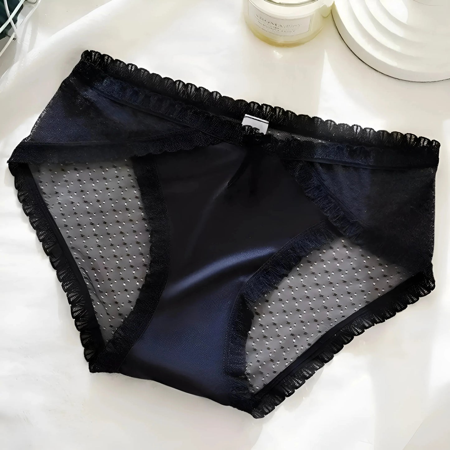 Blu Mutandine in pizzo con rifiniture decorative