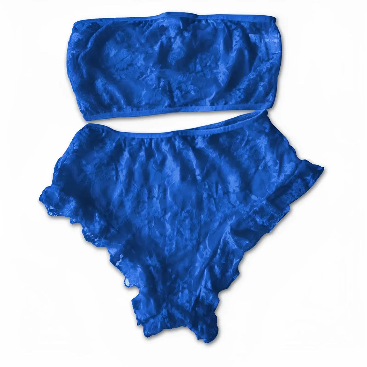 Blu Set di Lingerie in Pizzo con Volant