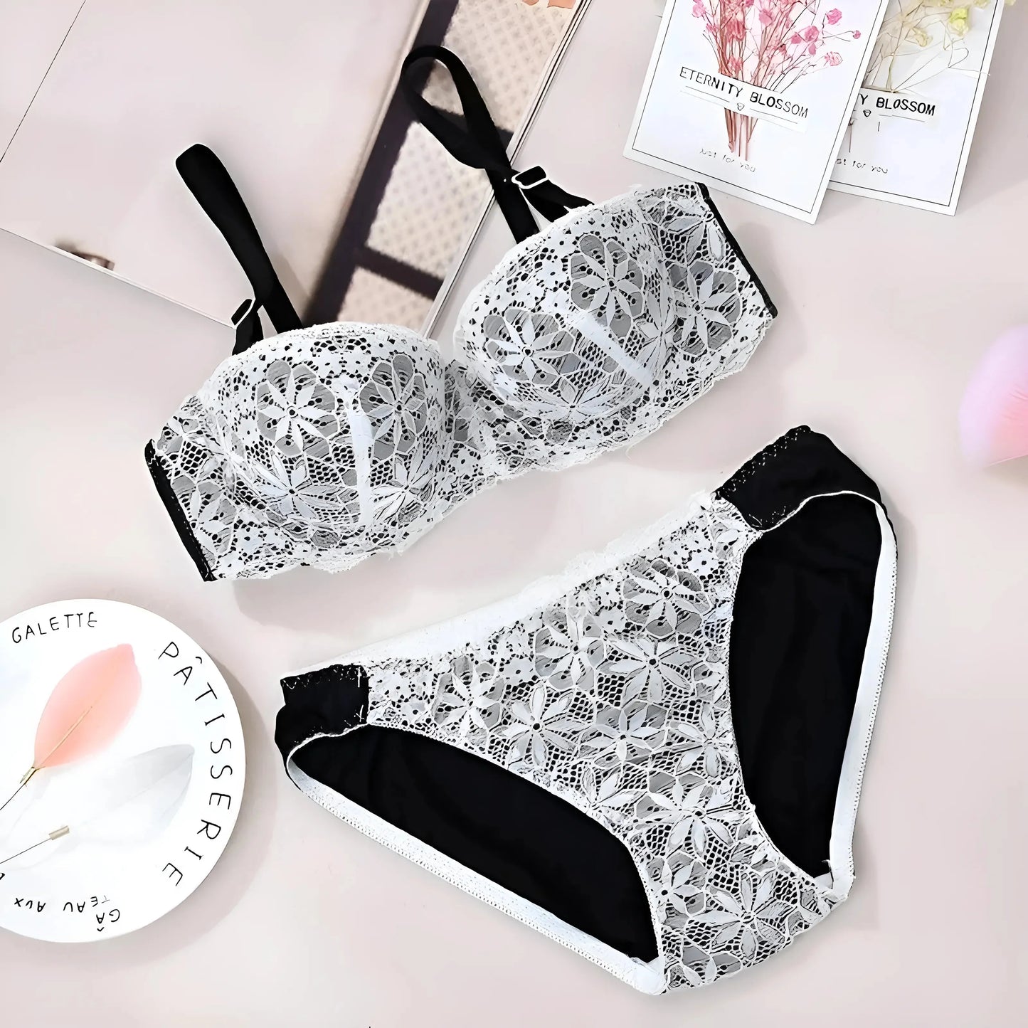 Blu Set di Lingerie con Pizzo