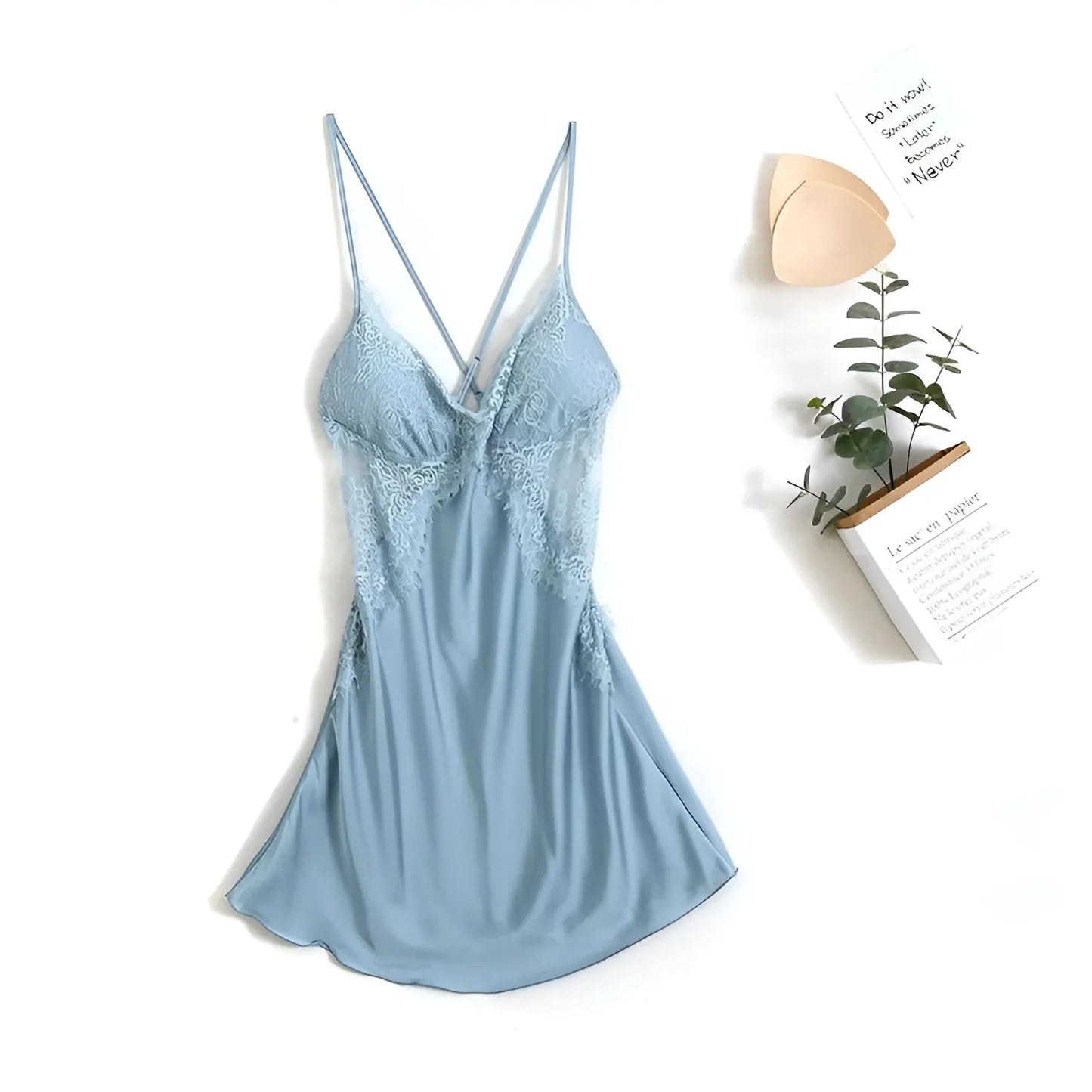Blu Camicetta da notte con pizzo