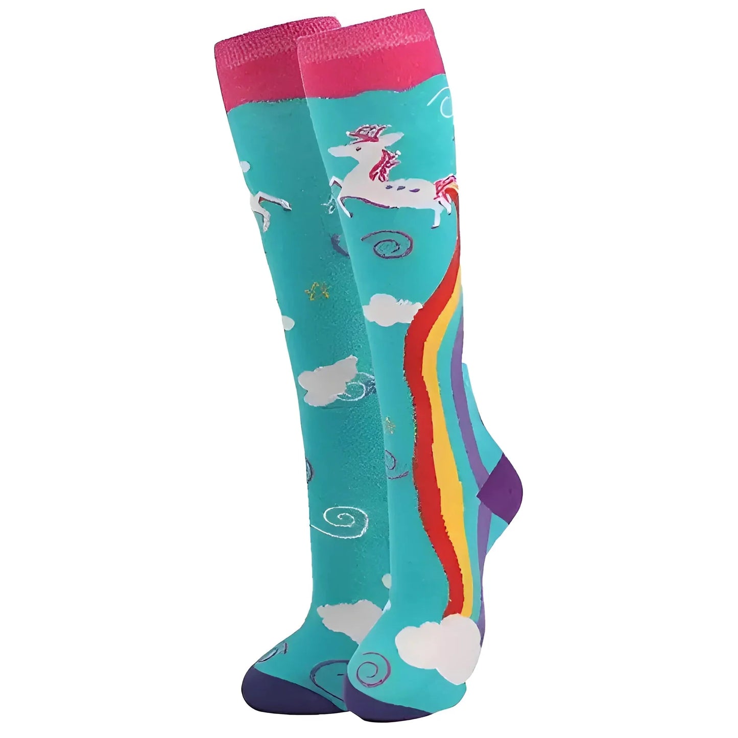 Blu Calze Lunghe con Motivi Colorati