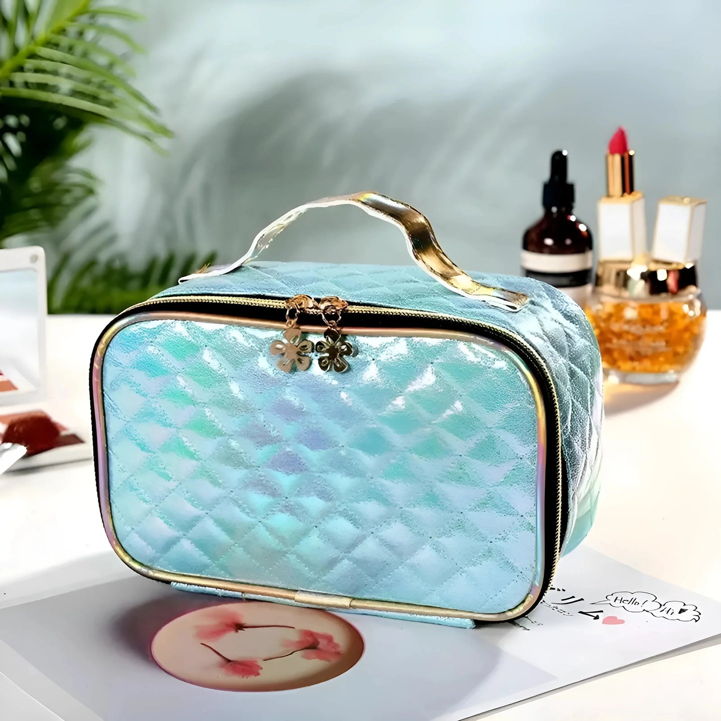 Blu Beauty Case Trapuntato - Scatola Vanity