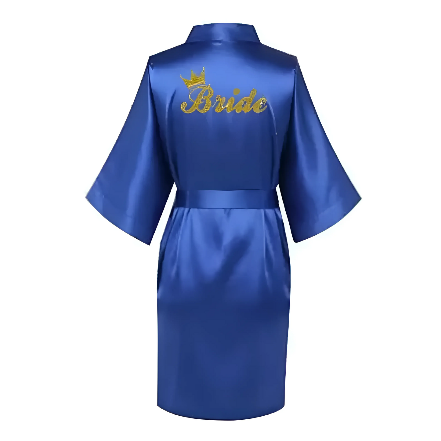 Blu Accappatoio da sposa in satin con ricamo "Sposa"