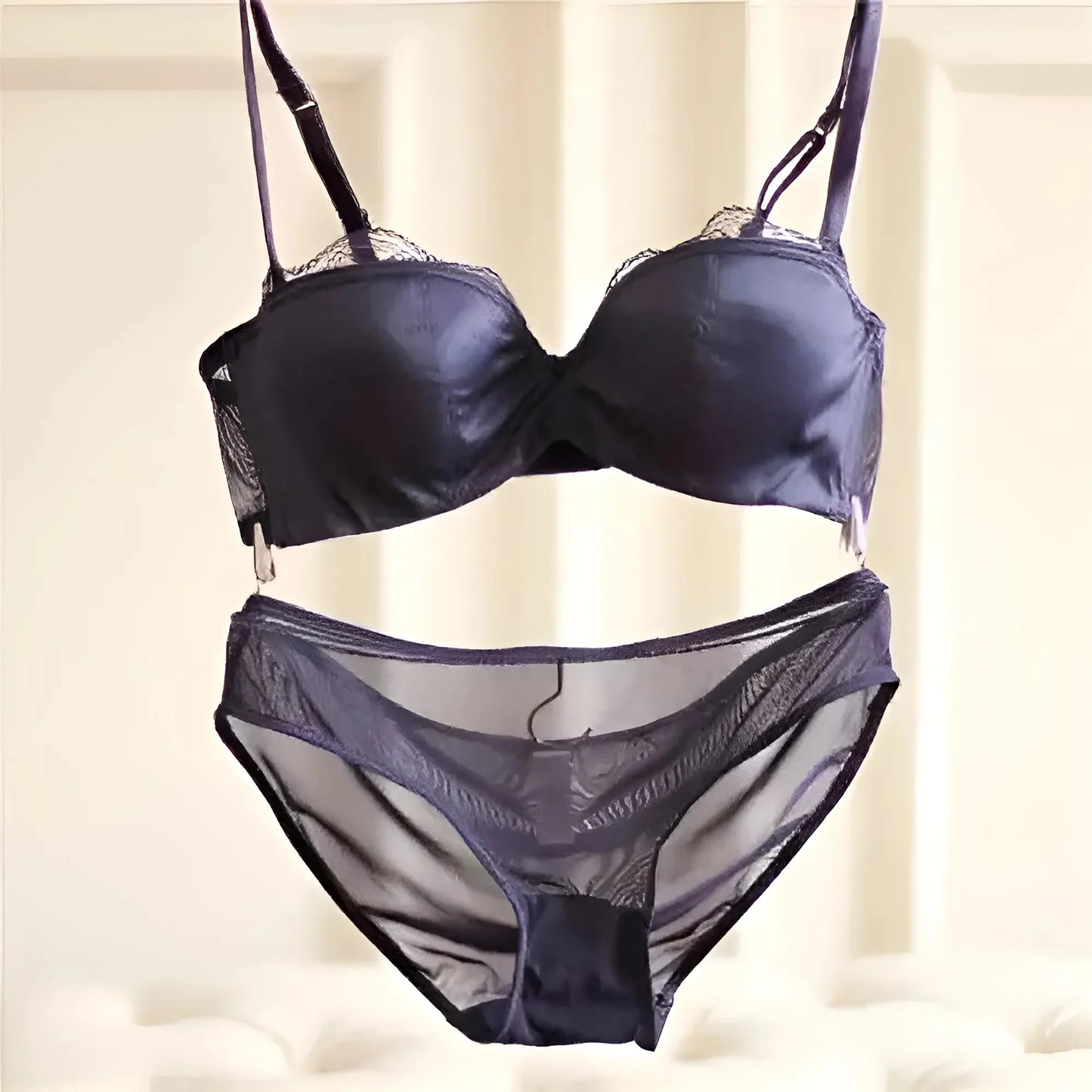 Blu Set di Lingerie in Pizzo Satinato