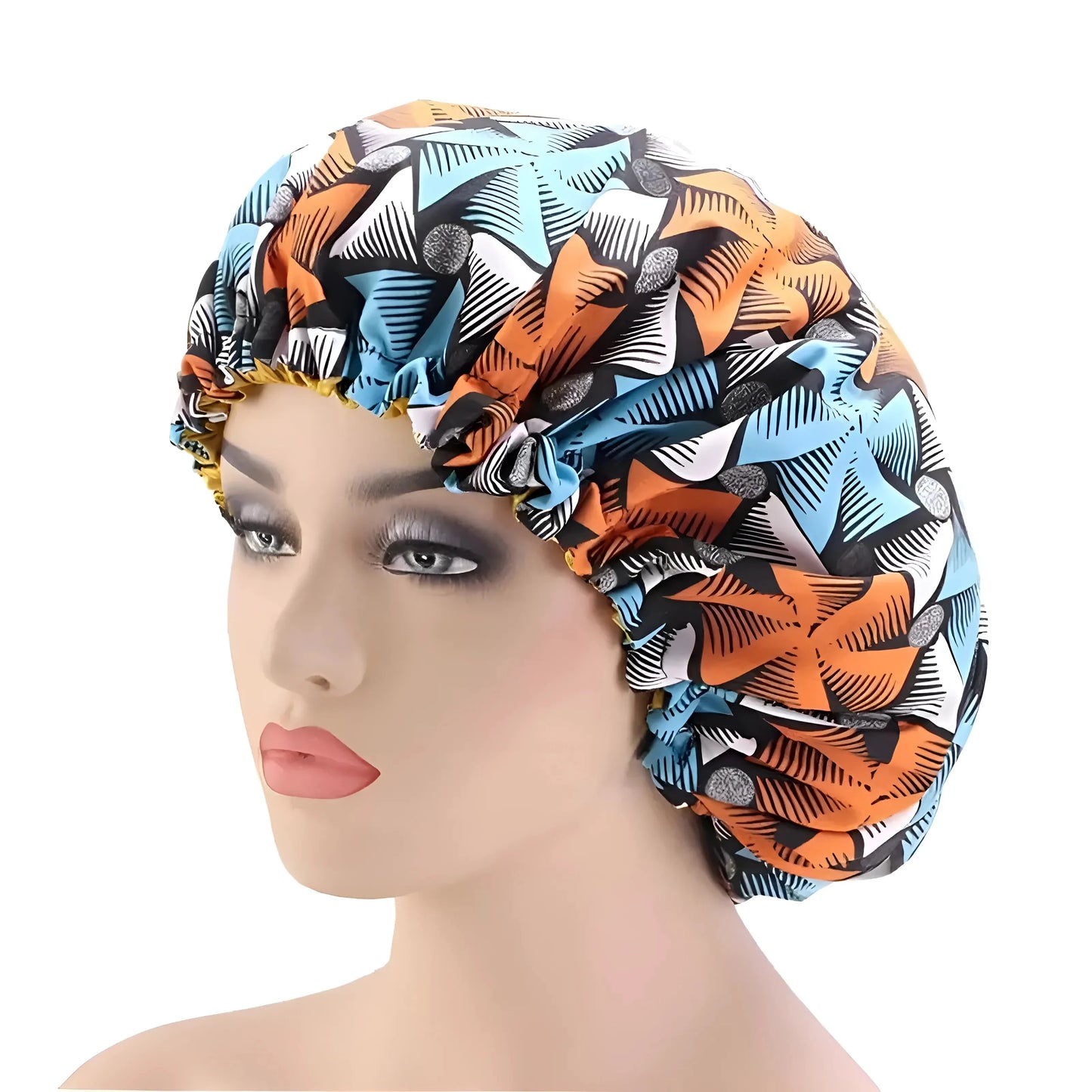 Blu Cappello da notte in satin con motivi