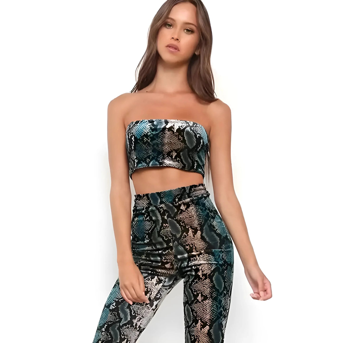 Blu Reggiseno Bandeau con Stampa Serpente