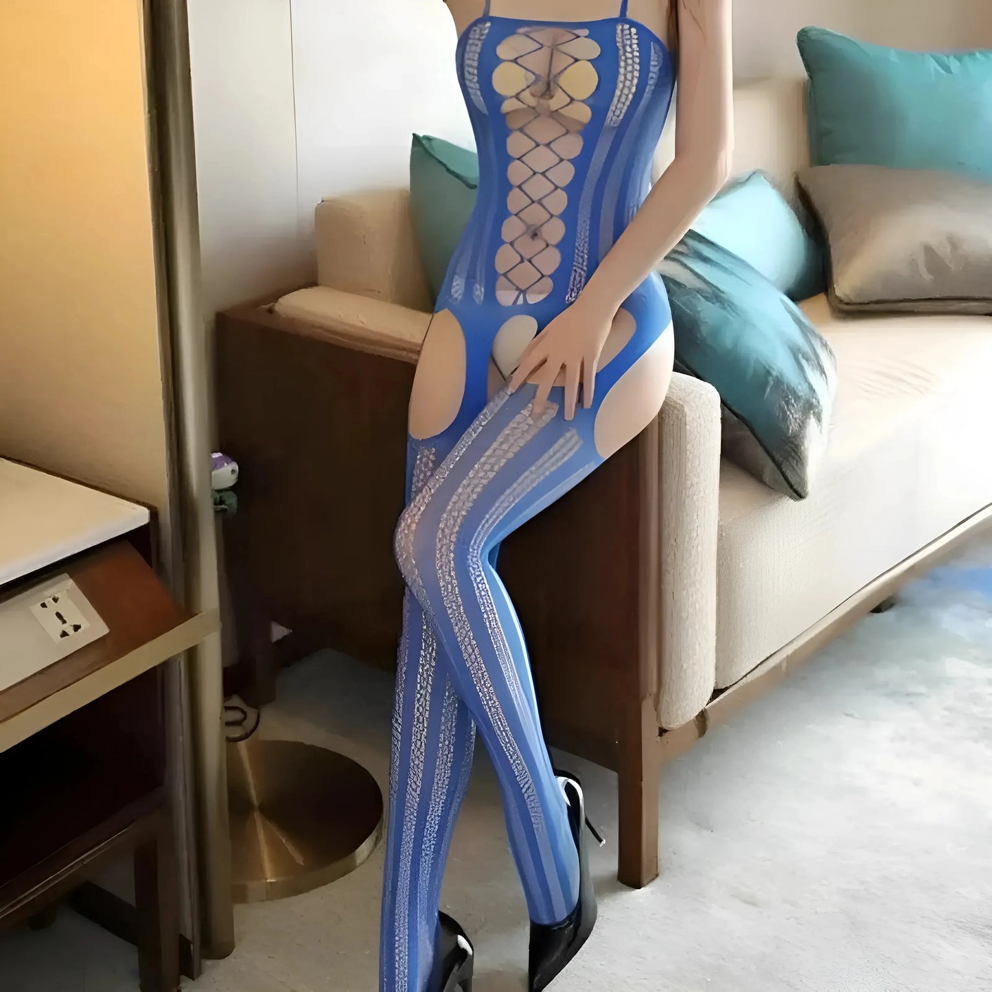 Blu Body stocking con bretelle