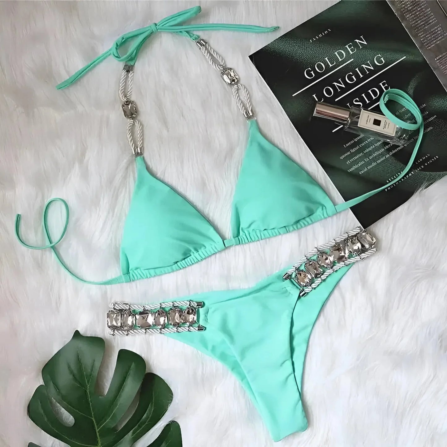 Blu Costume da bagno a due pezzi con decorazioni decorative