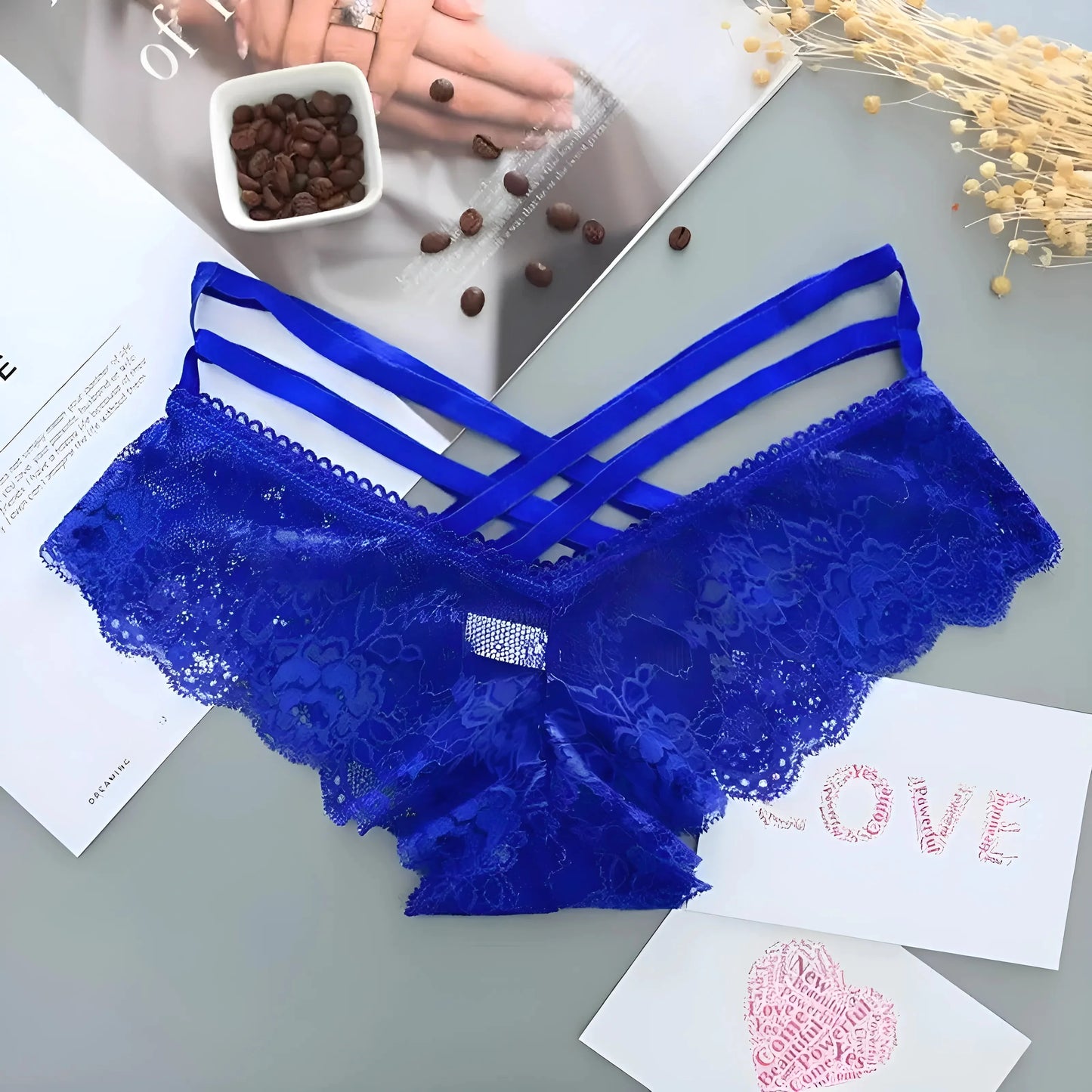 Blu Mutandine in pizzo universali con cinturini decorativi