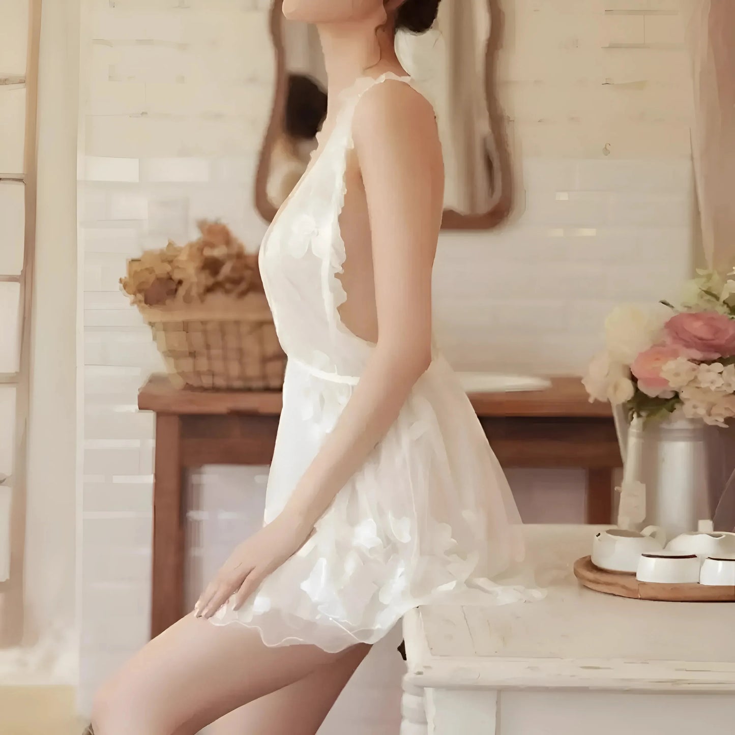 Camicia da notte da sposa con scollatura a V profonda