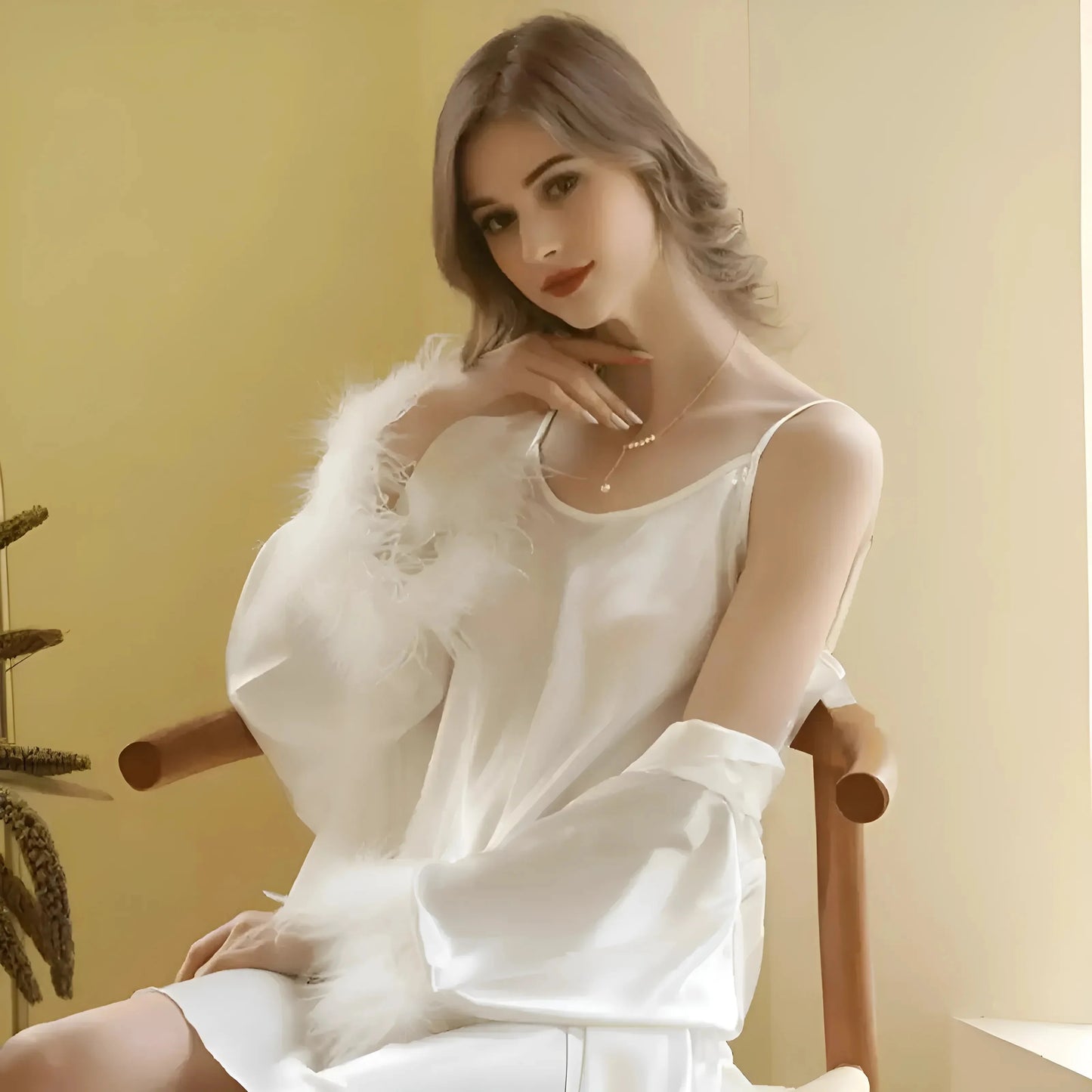 Accappatoio da sposa con piume