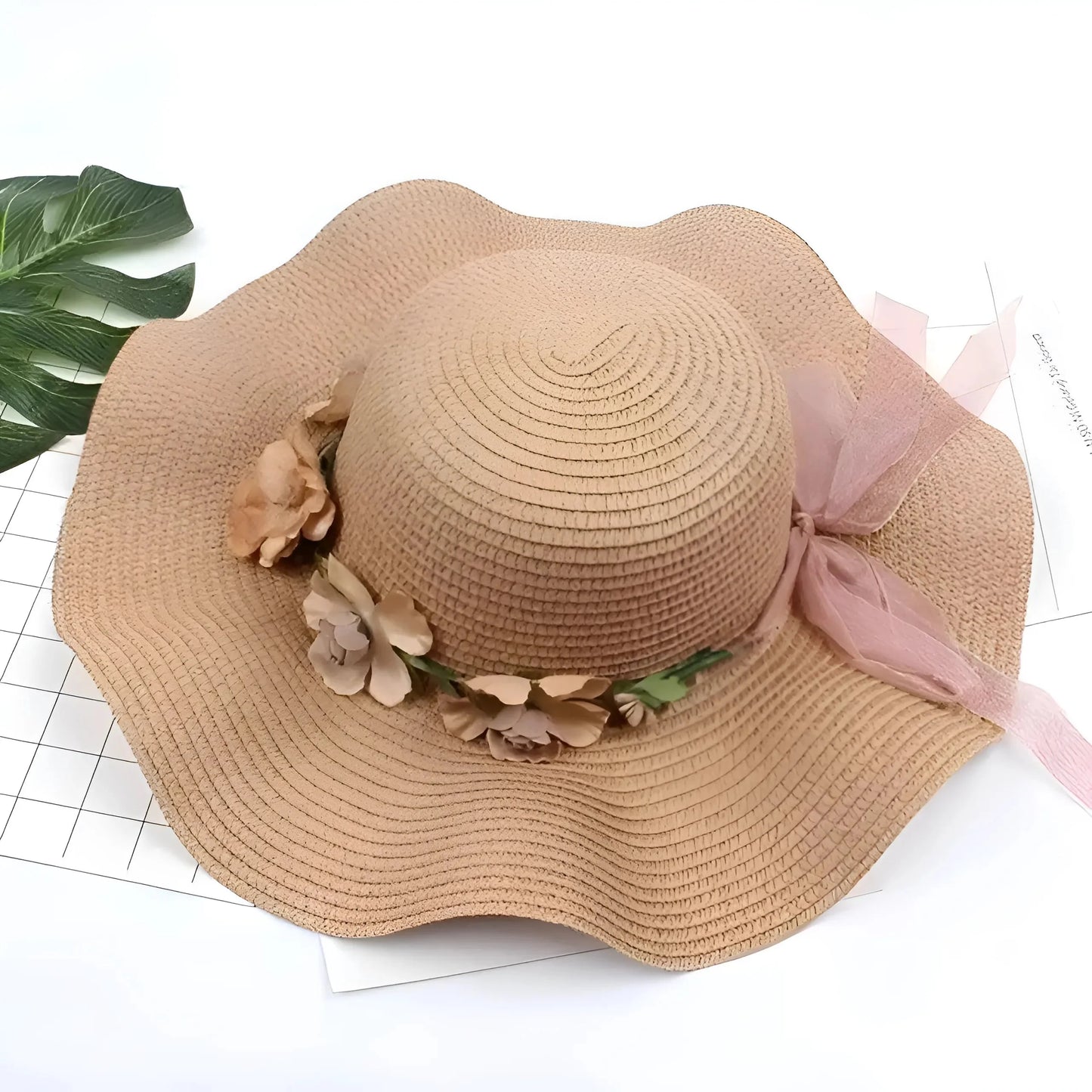 Marrone Cappello da Spiaggia Floreale