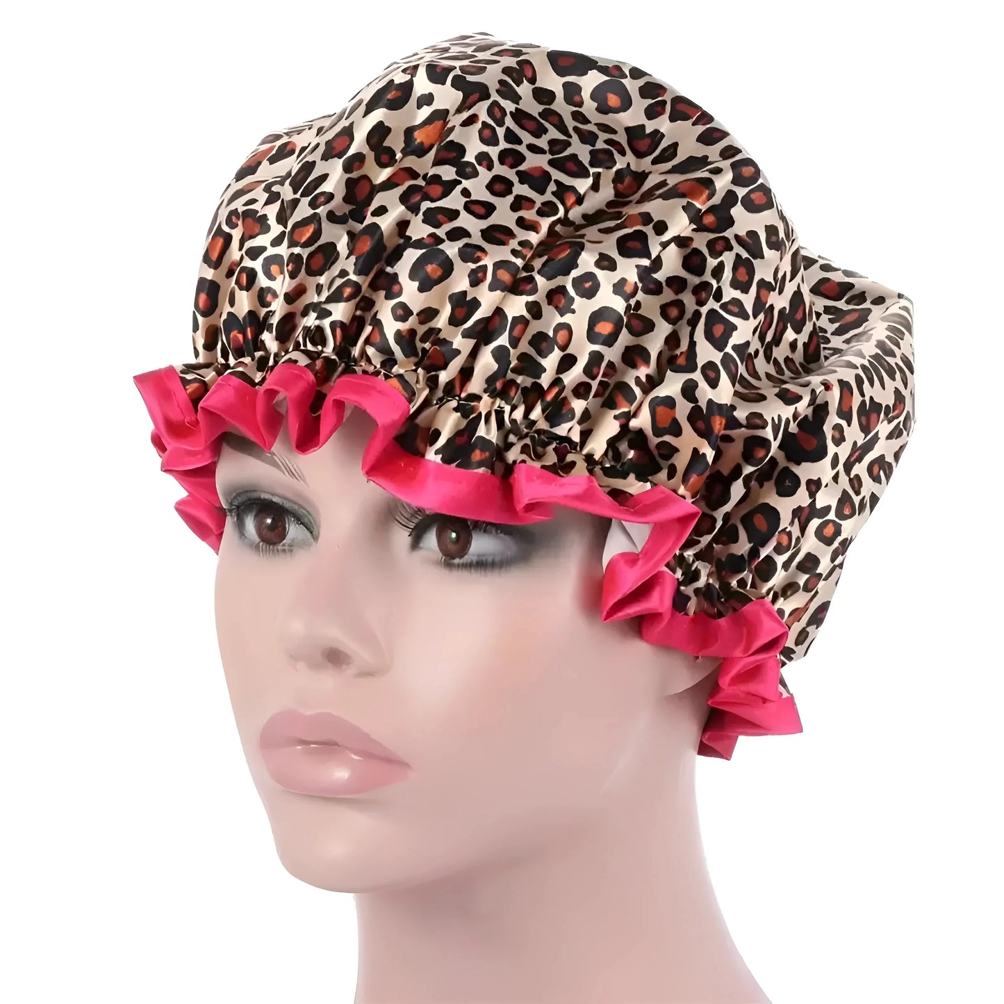 Marrone Cuffia da doccia a stampa leopardata
