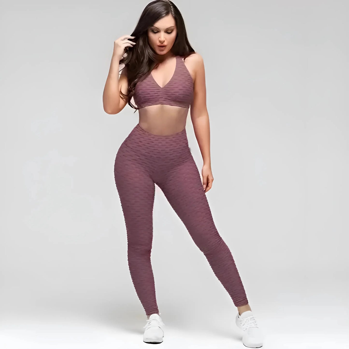 Marrone Set Sportivo con Scollatura a V