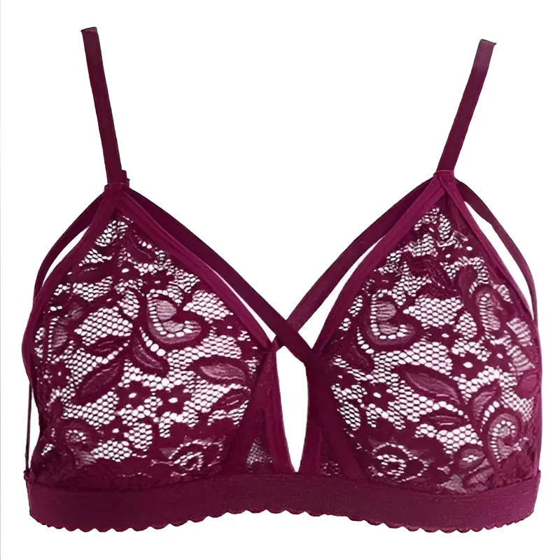 Borgogna Bralette in pizzo con spalline decorative